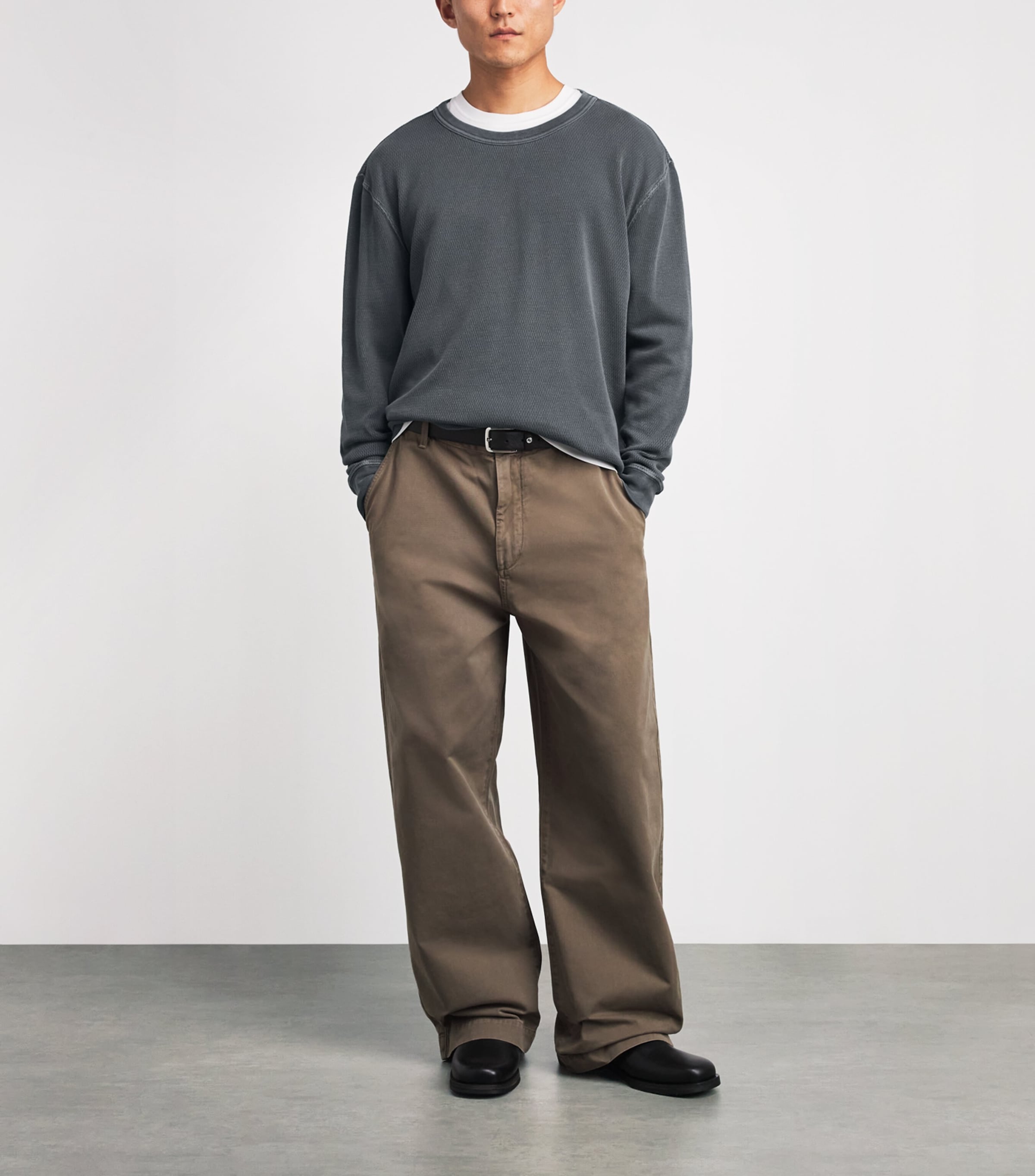 Citizens of Humanity Mens Cotton Waffle-Stitch Sweater Slate Image 2