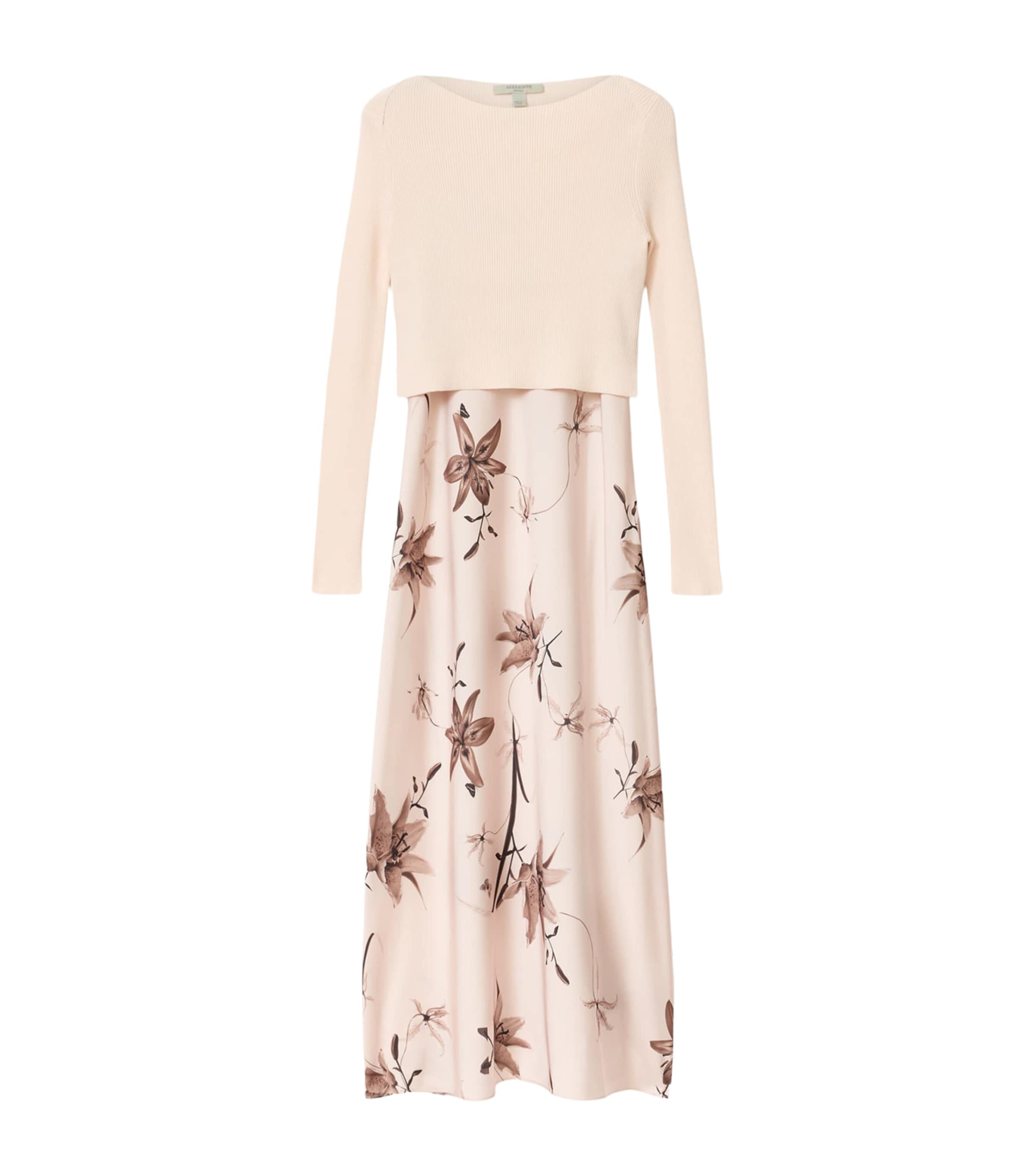 AllSaints Womens Hera 2-In-1 Midi Dress Petra Cream White Image 1
