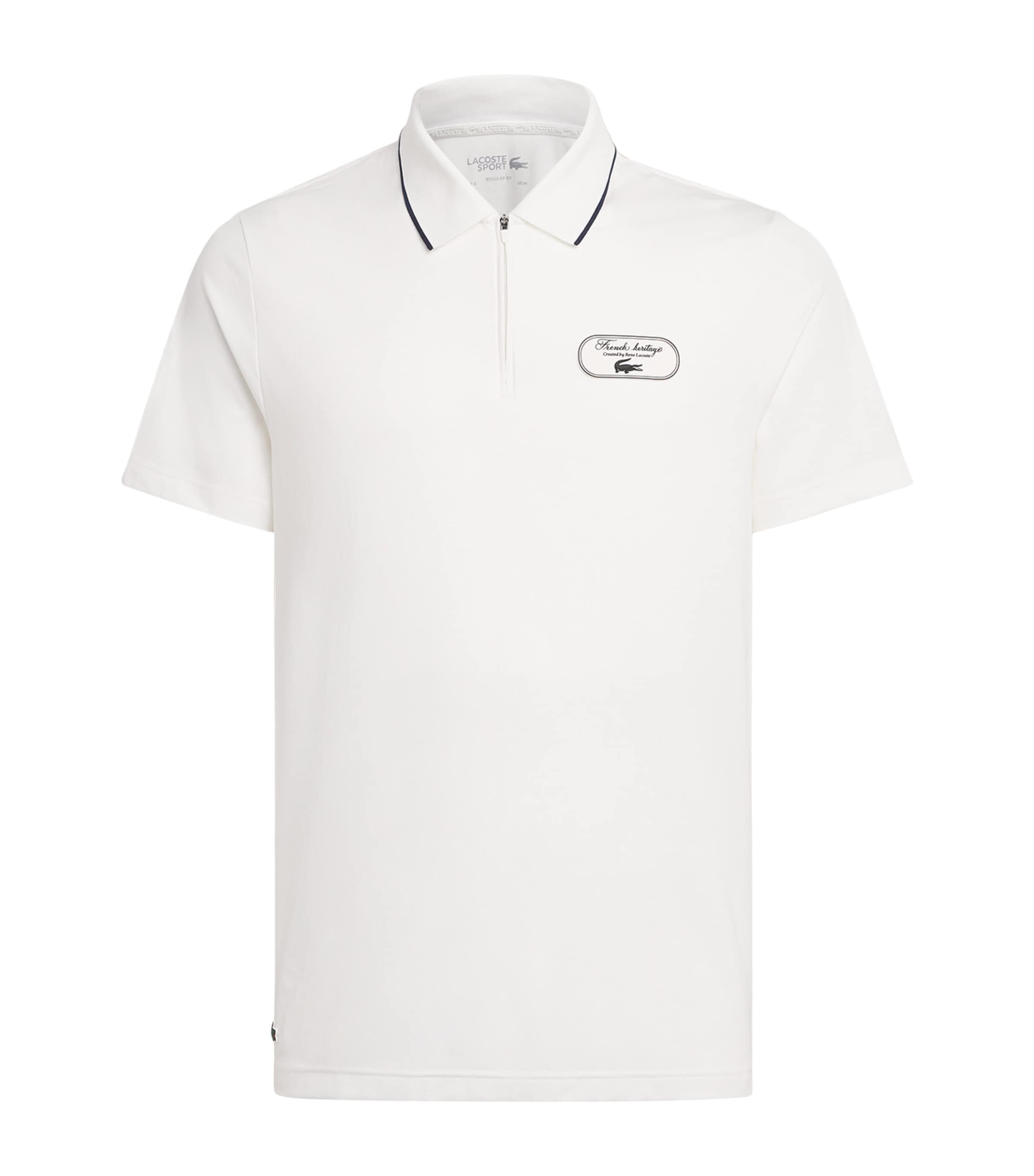 Lacoste Mens Tennis Heritage Ultra-Dry Zip-Up Polo Shirt Flour/navy Blue Image 1