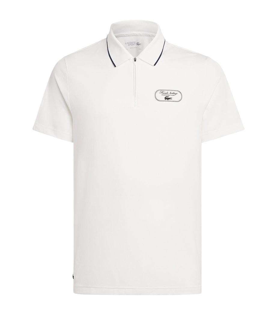 Lacoste Mens Tennis Heritage Ultra-Dry Zip-Up Polo Shirt Flour/navy Blue Image 1
