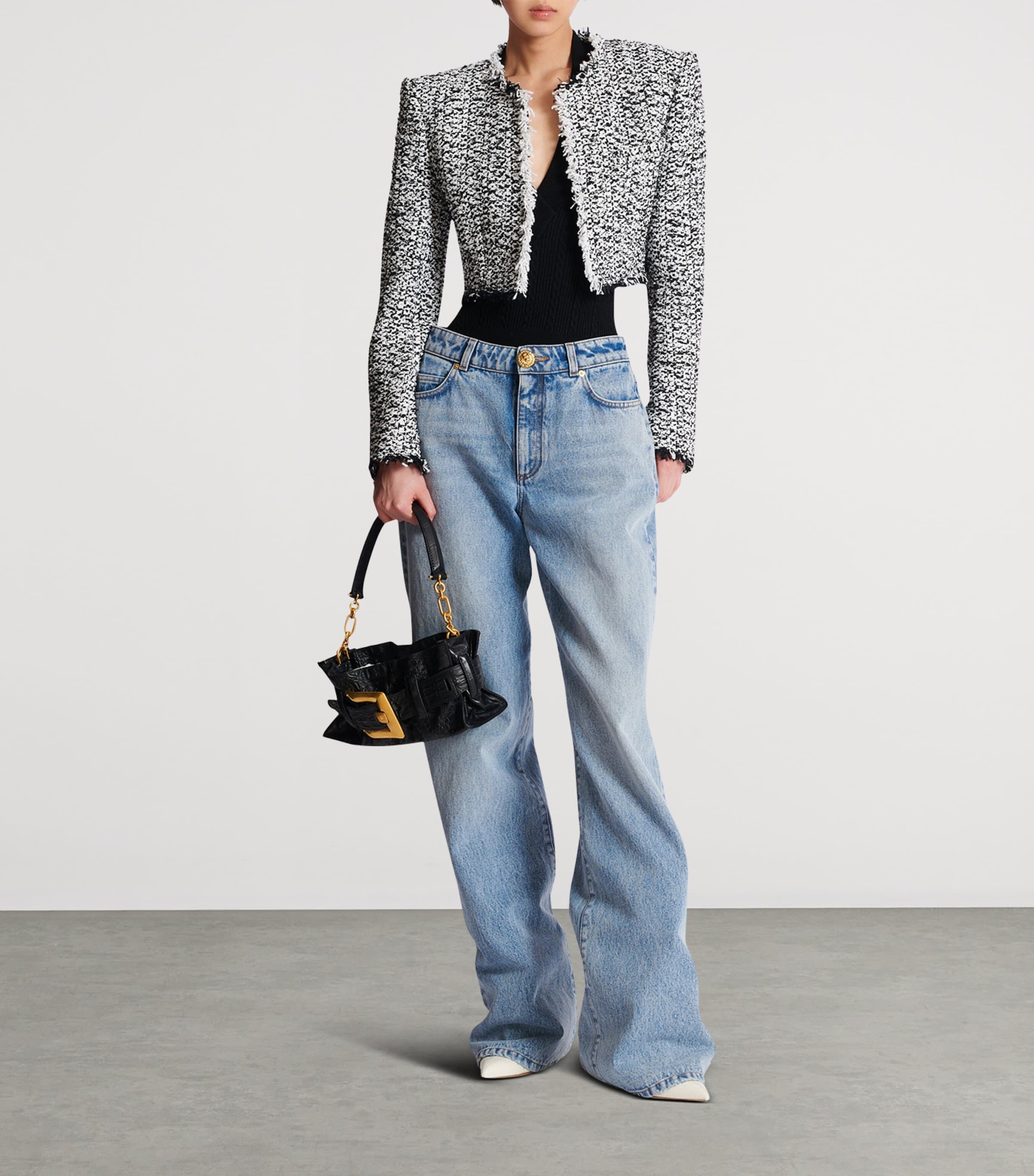 Tweed Cropped Jacket EAB NOIR/BLANC Image 3