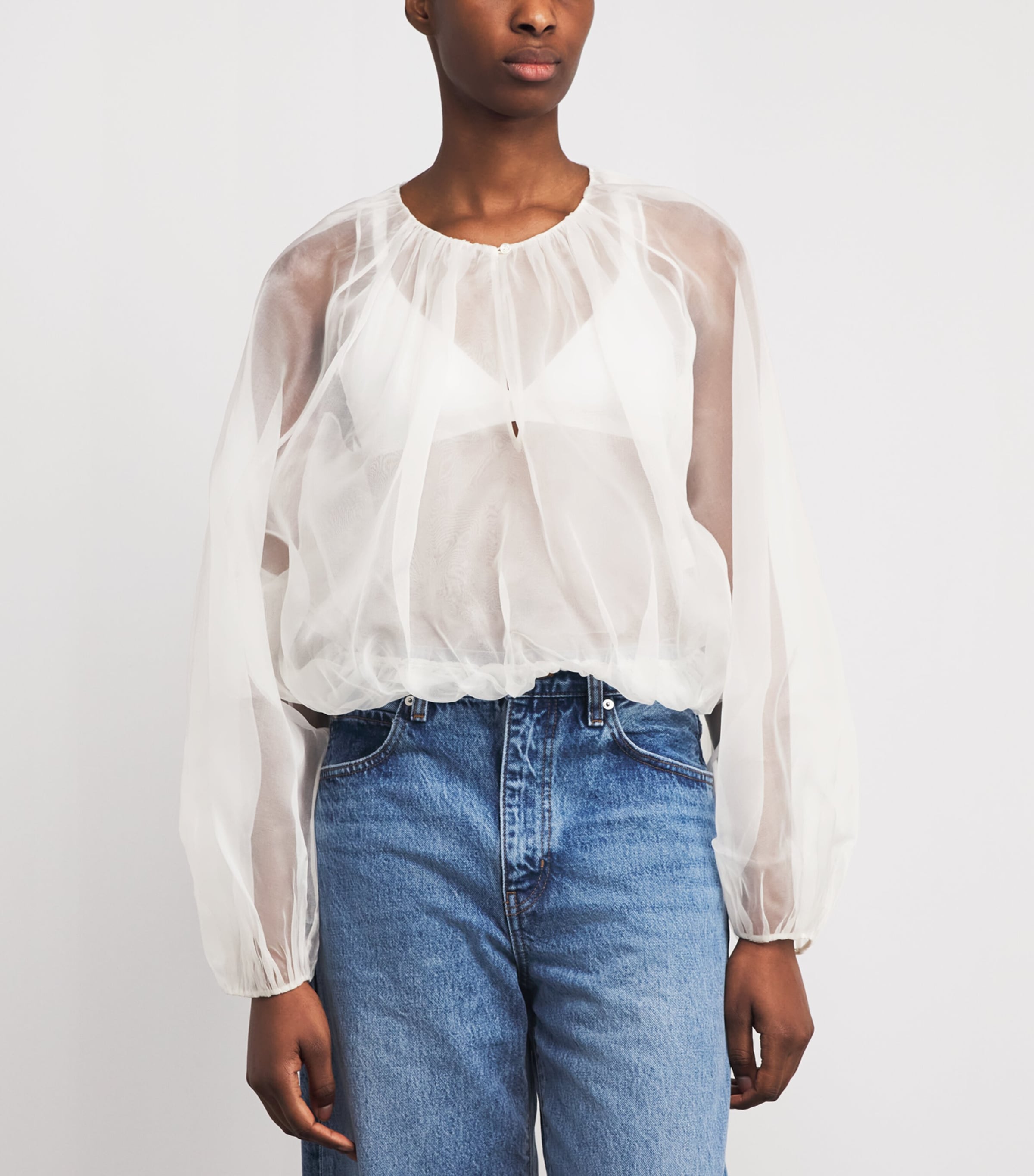 FRAME Womens Silk Balloon Blouse Crea Cream Image 4