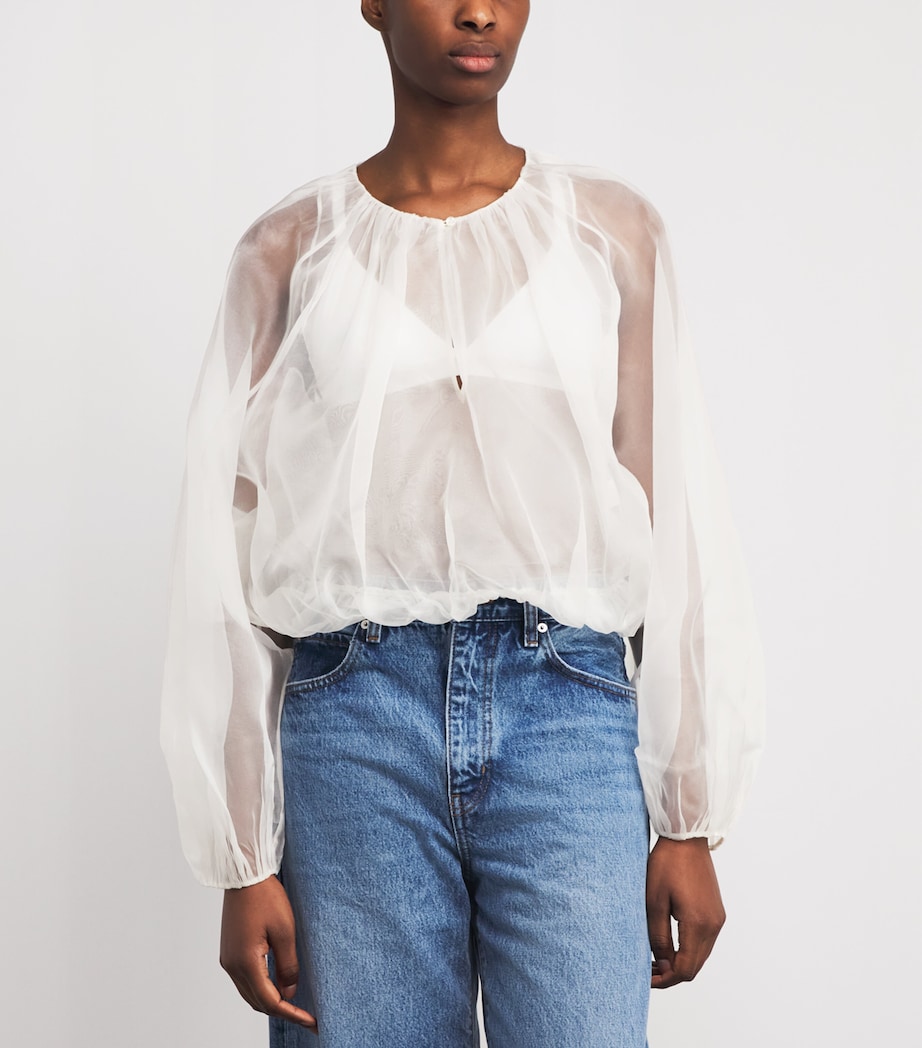 FRAME Womens Silk Balloon Blouse Crea Cream Image 4