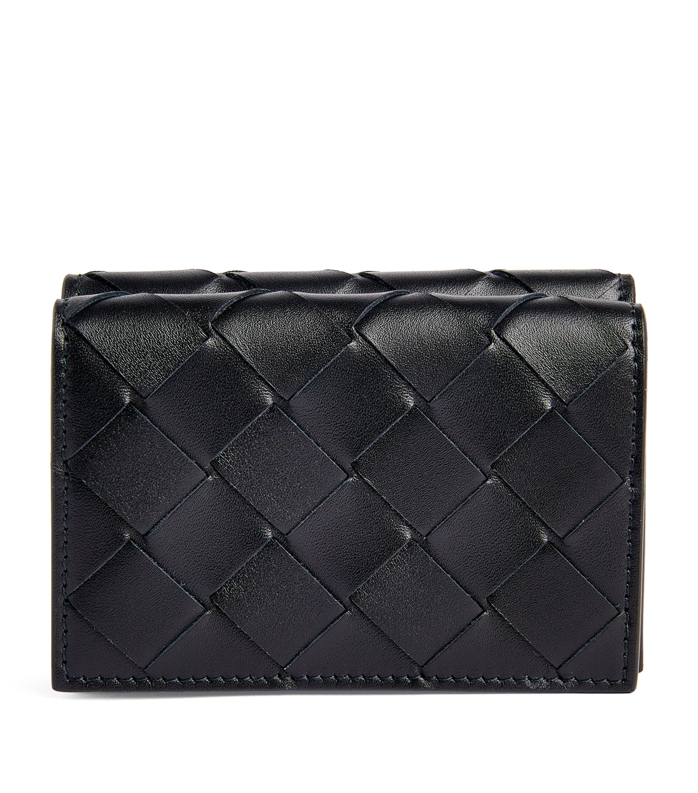 Bottega Veneta Leather Intrecciato Trifold Wallet In Grey