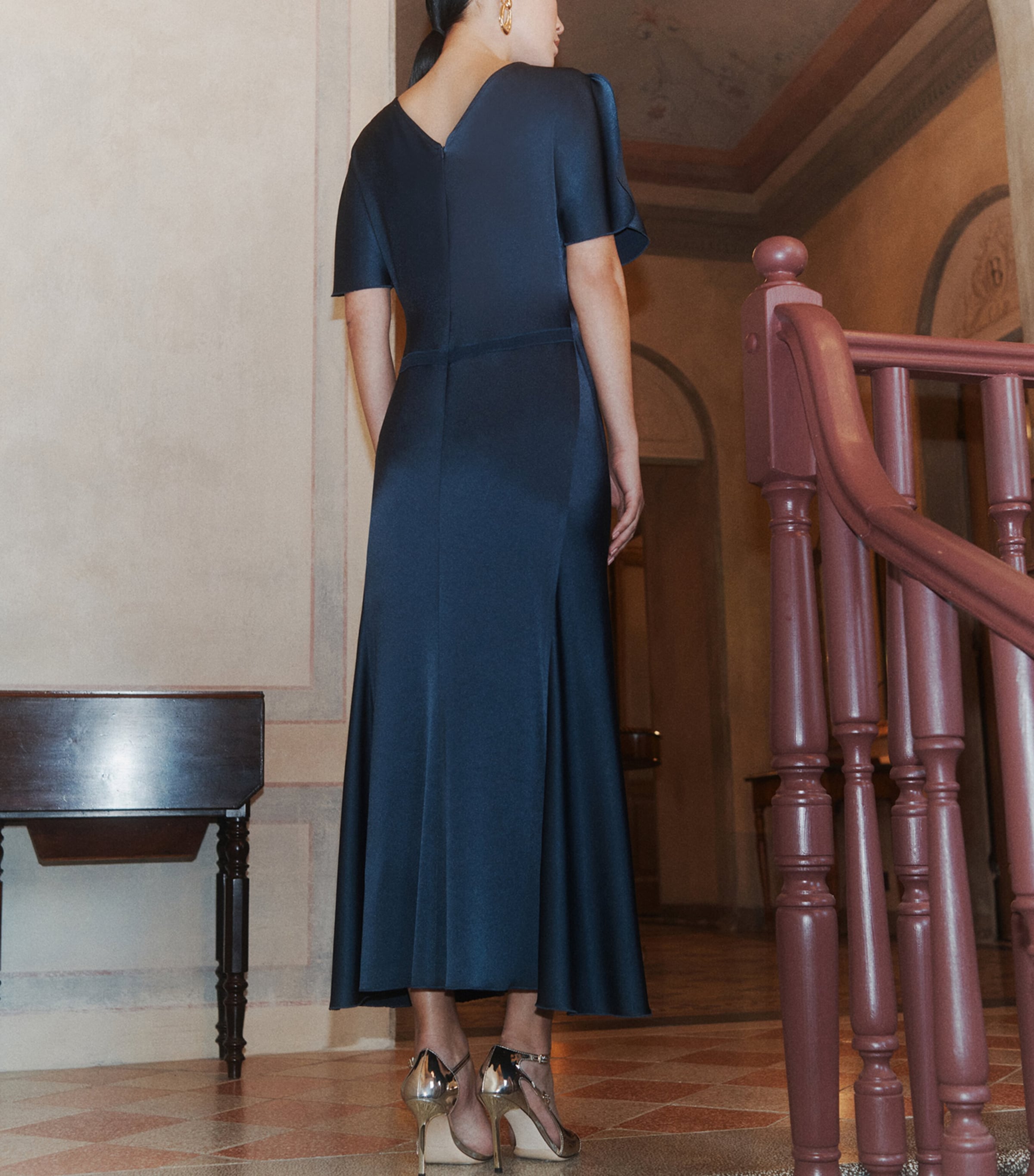 Marella Womens Satin Gathered Midi Dress Aviation Image 3