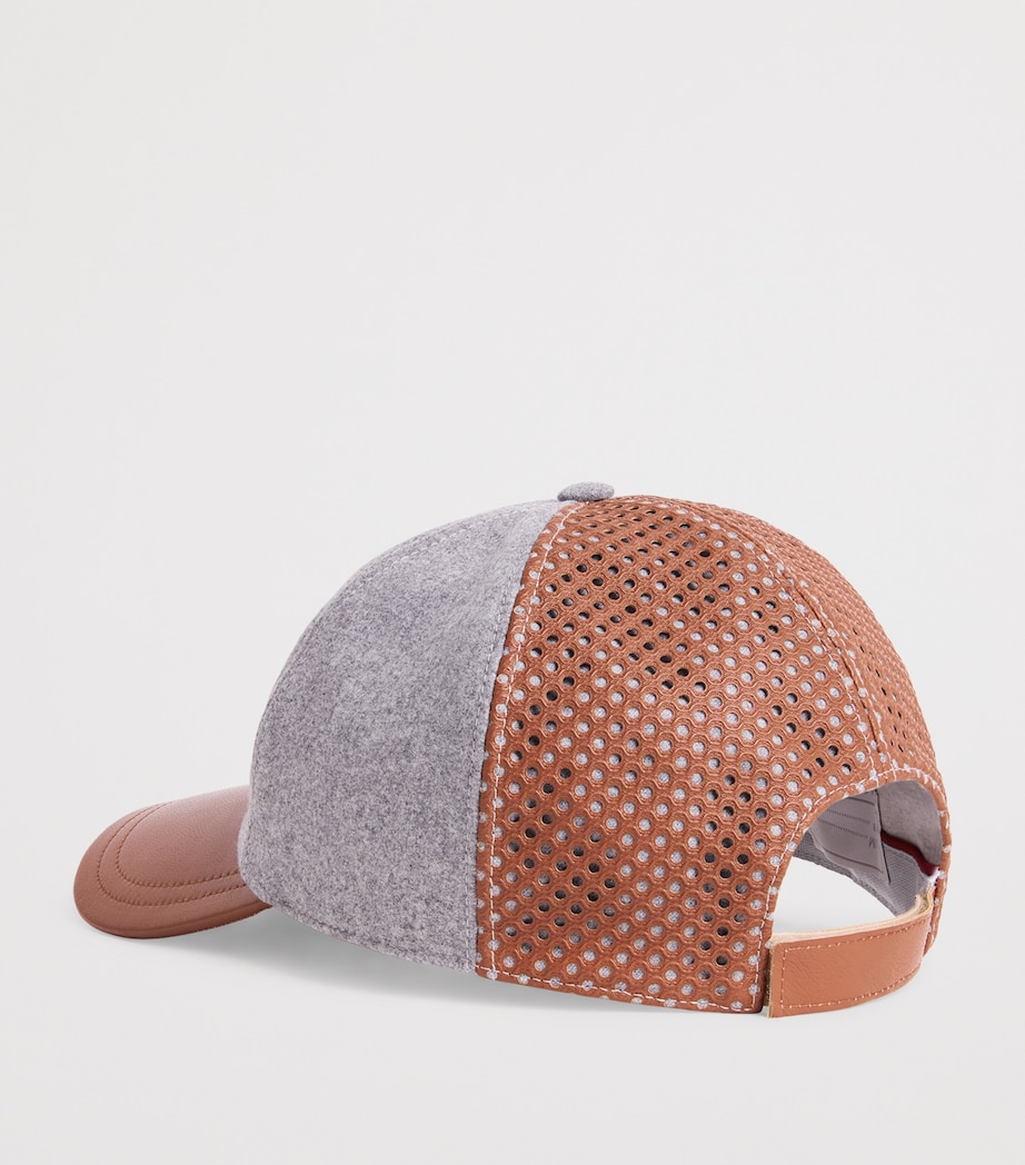 Eleventy Wool-Silk-Cashmere-Leather Baseball Cap Grigio Chiaro Melang Image 3