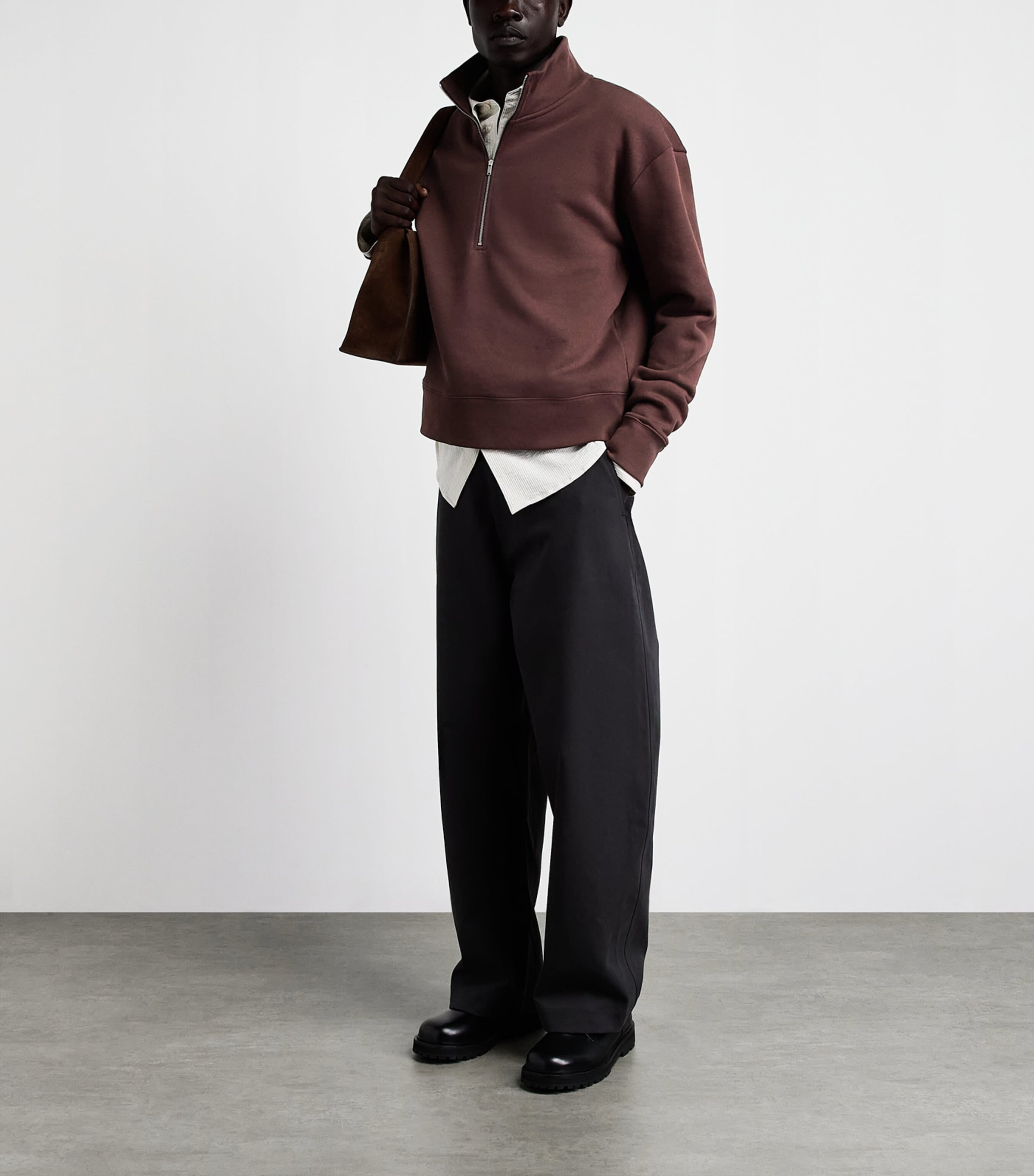 Studio Nicholson Mens Cotton Half-Zip Sweatshirt Chesnut Image 2