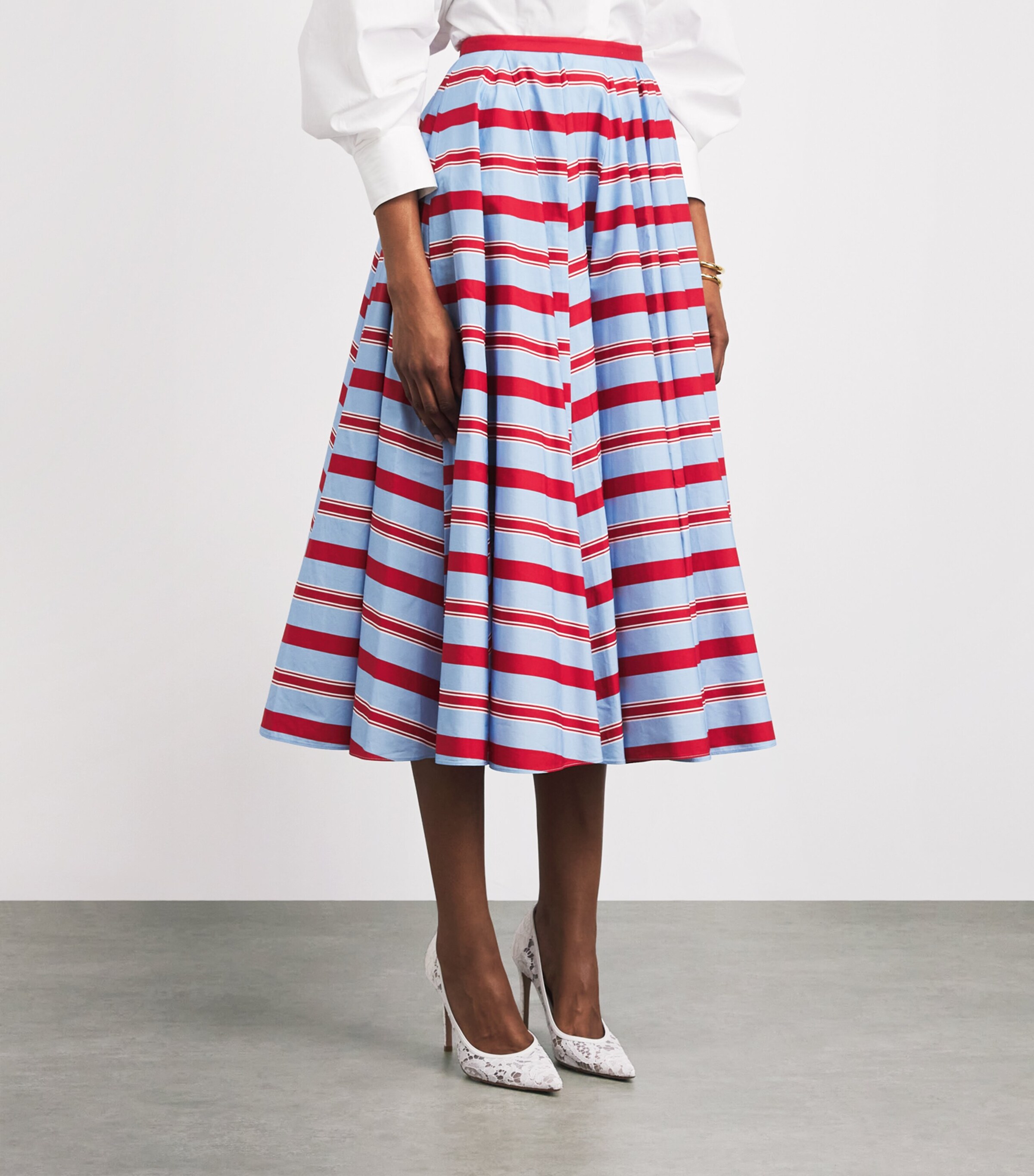 Emilia Wickstead Womens Organic Cotton Stripe Rhea Midi Skirt Bayedere Stripe Image 4