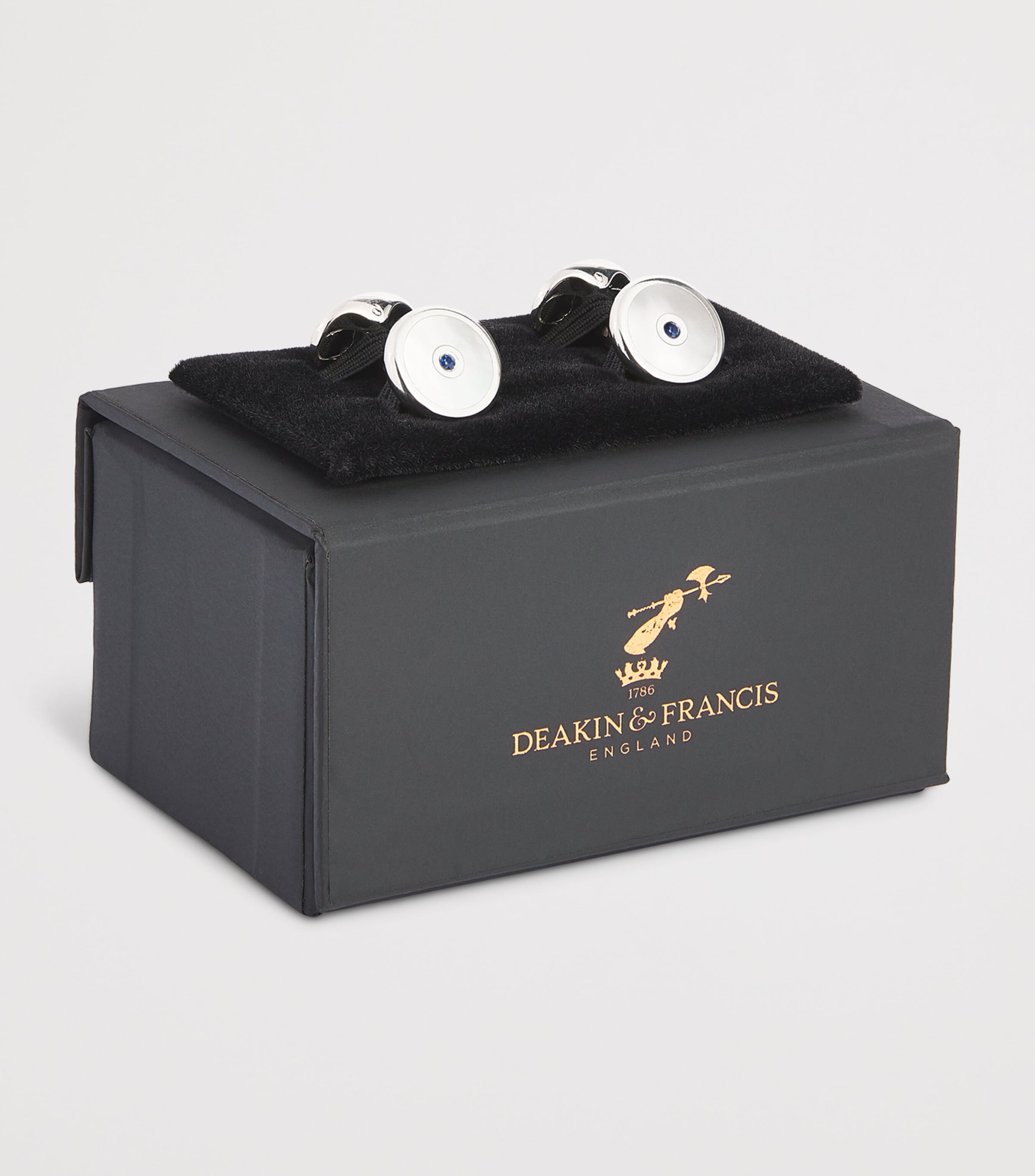 Sterling Silver, Mother-Of-Pearl and Sapphire Round Cufflinks WHITE Image 3