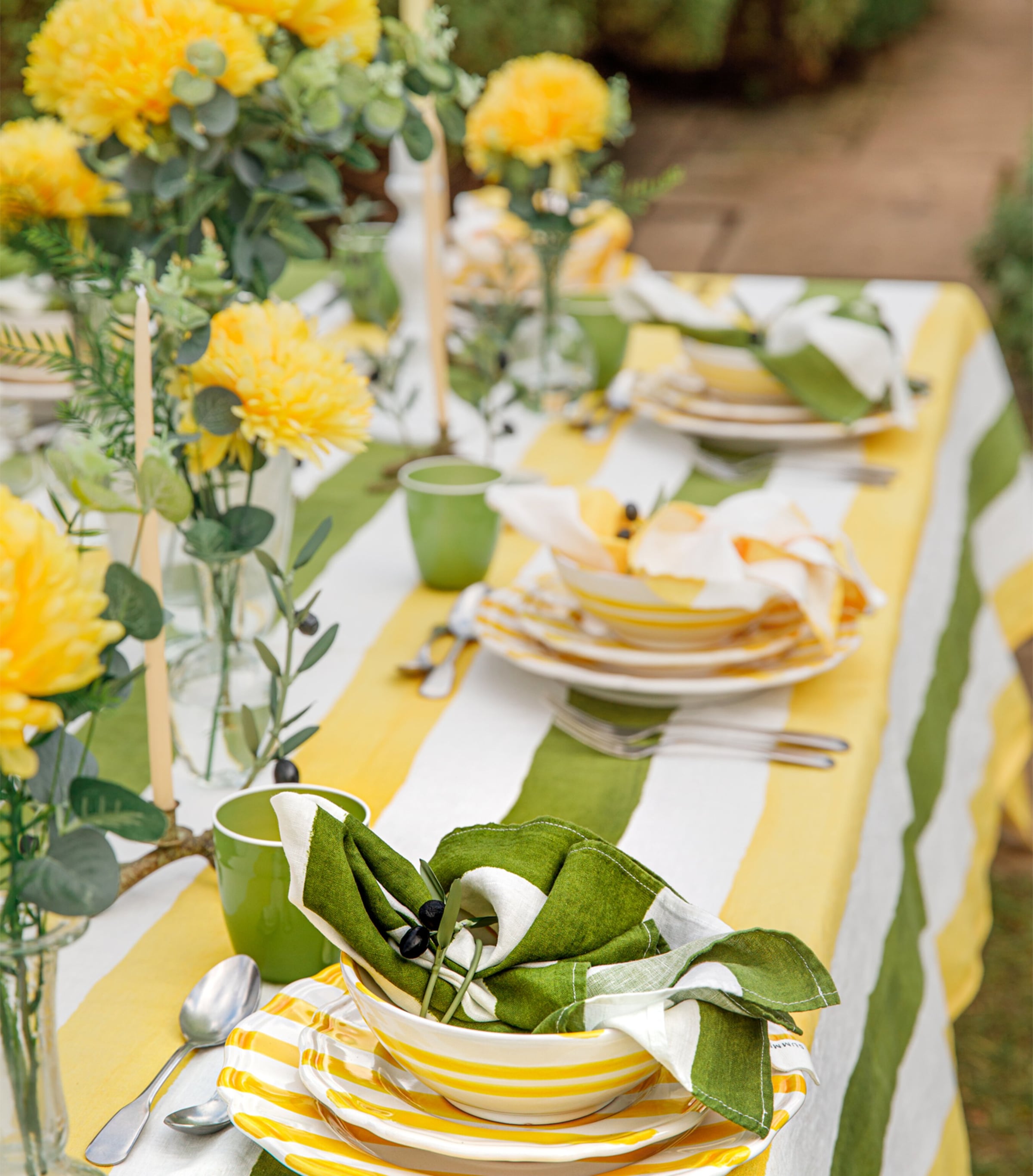 Summerill & Bishop Linen Stripe Napkin (50cm x 50cm) Green Image 4