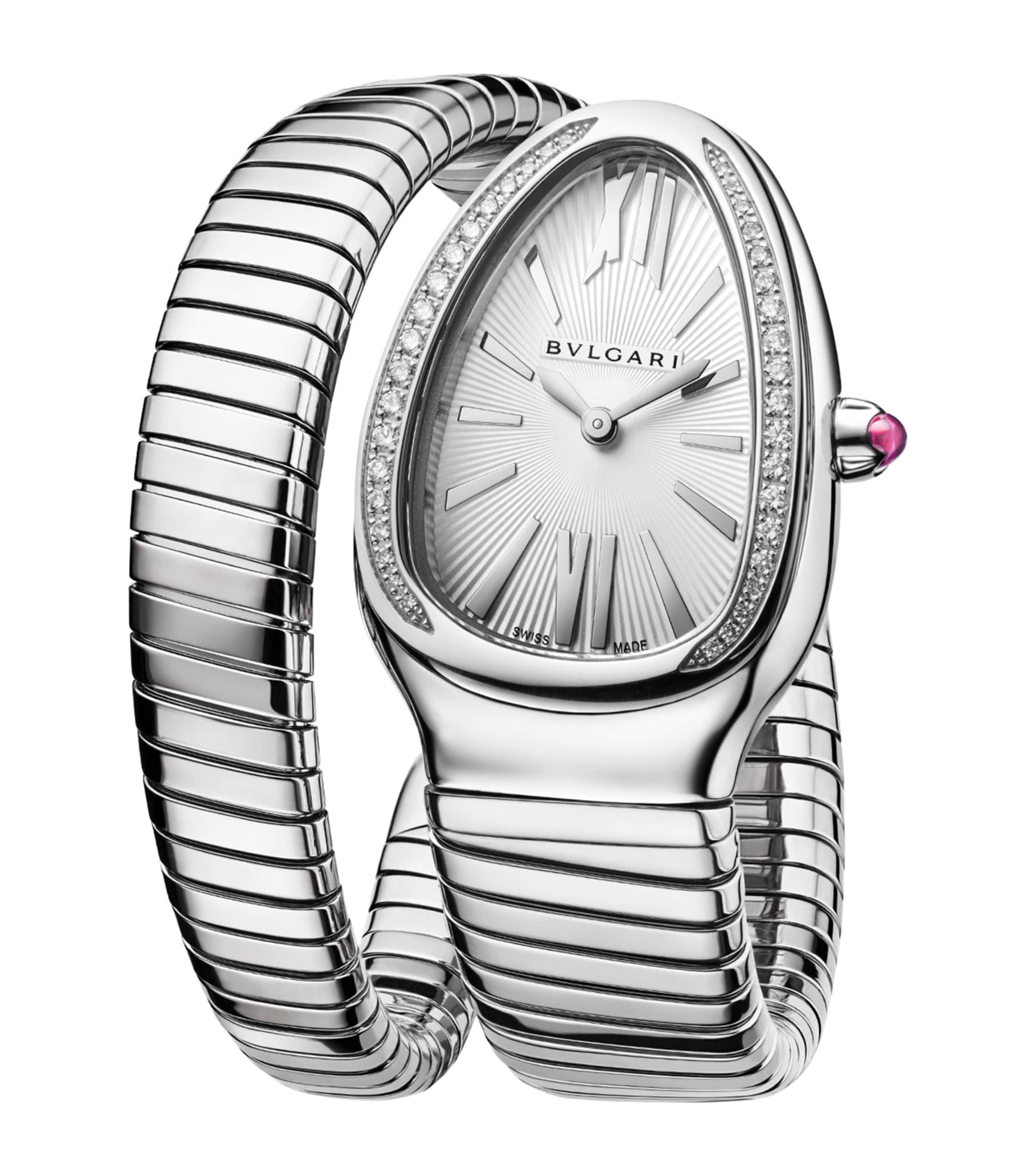 Stainless Steel and Diamond Serpenti Tubogas Watch 35mm GREY Image 1