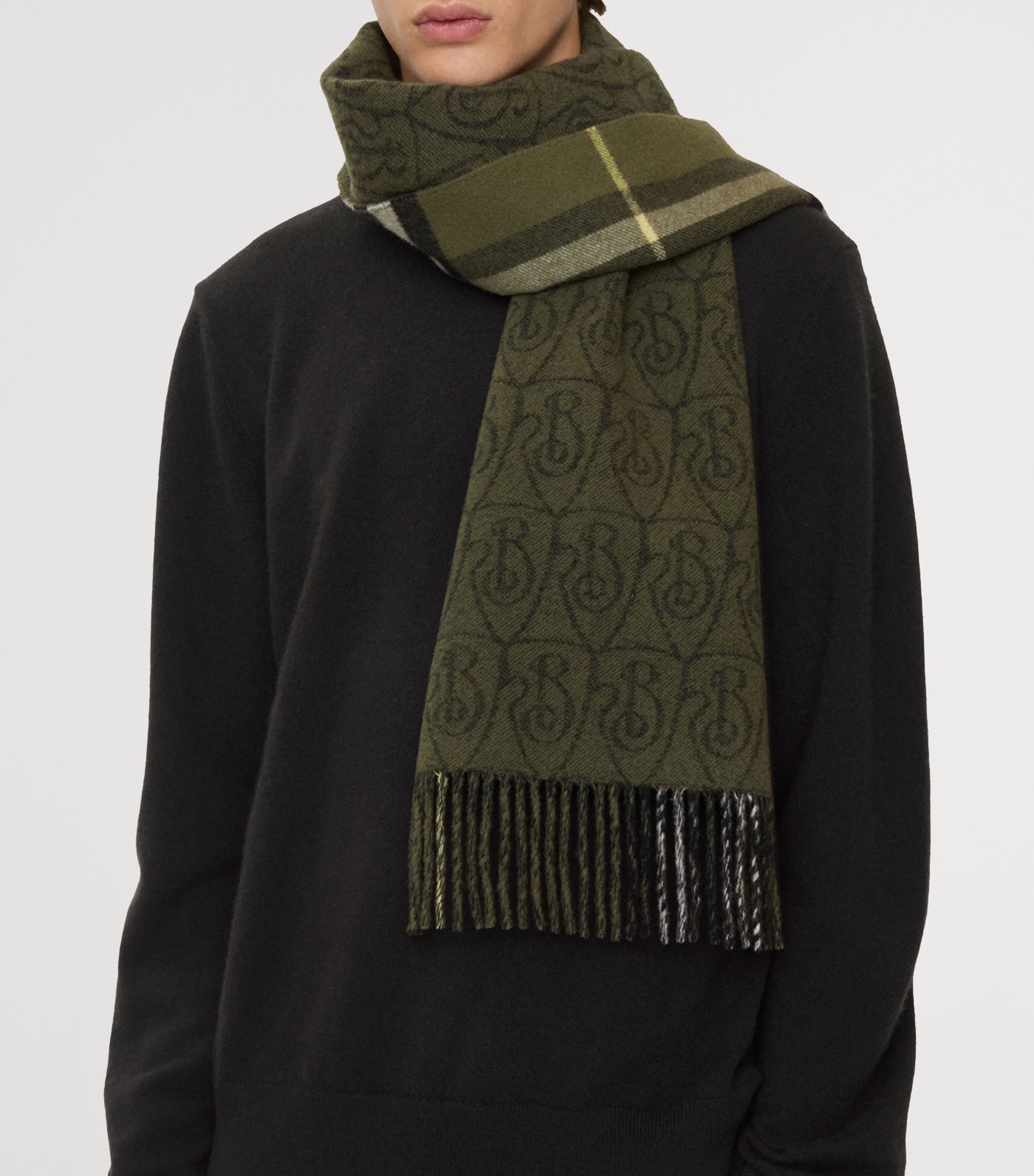 Burberry Cashmere Reversible B Shield Scarf Pea Green Image 3