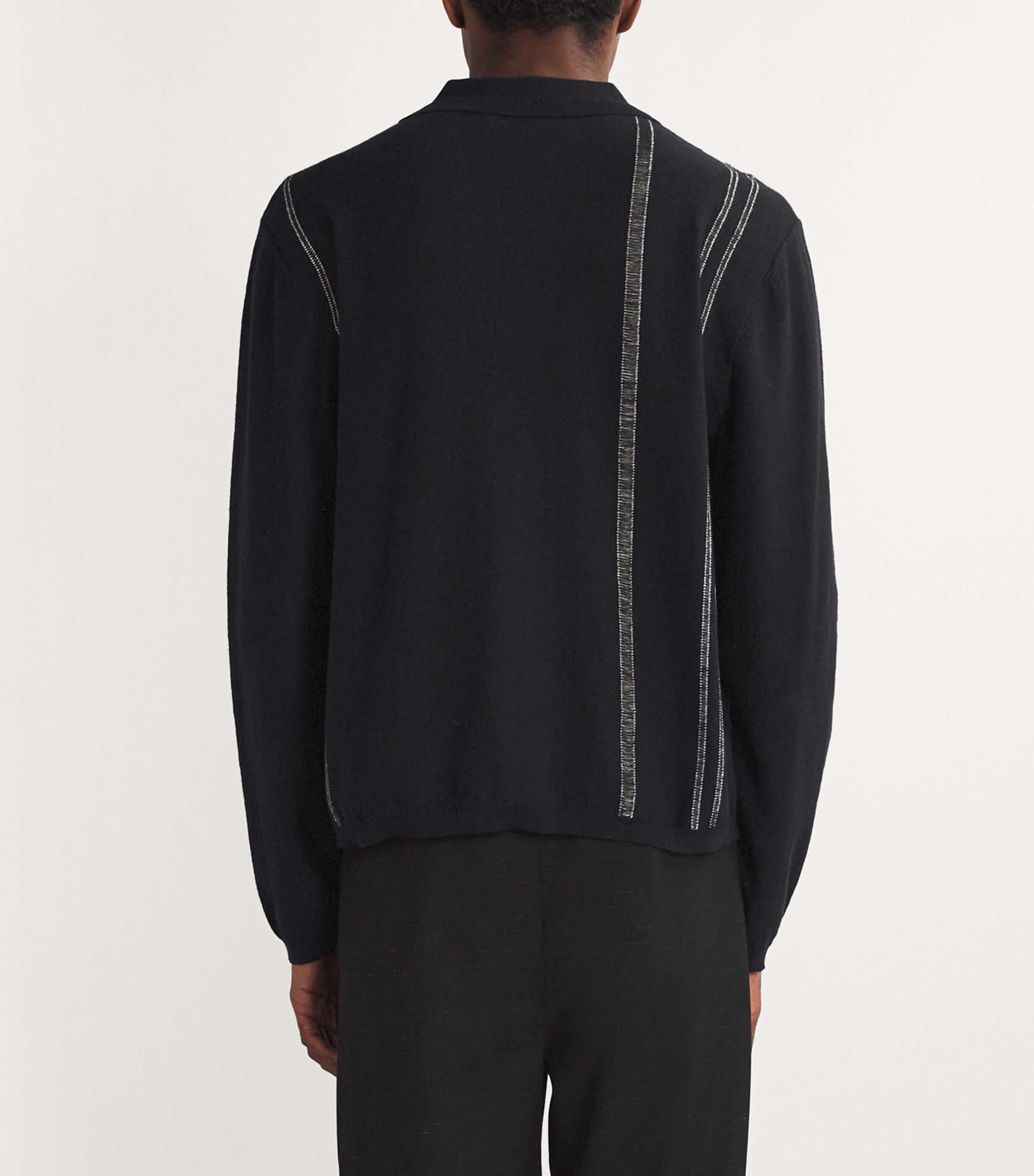 Cotton-Cashmere Yarn Stripe Cardigan BLACK Image 4