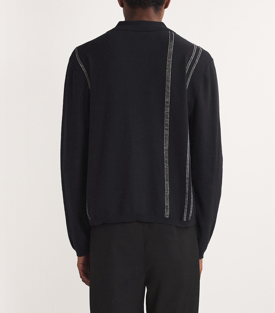 Cotton-Cashmere Yarn Stripe Cardigan BLACK Image 4