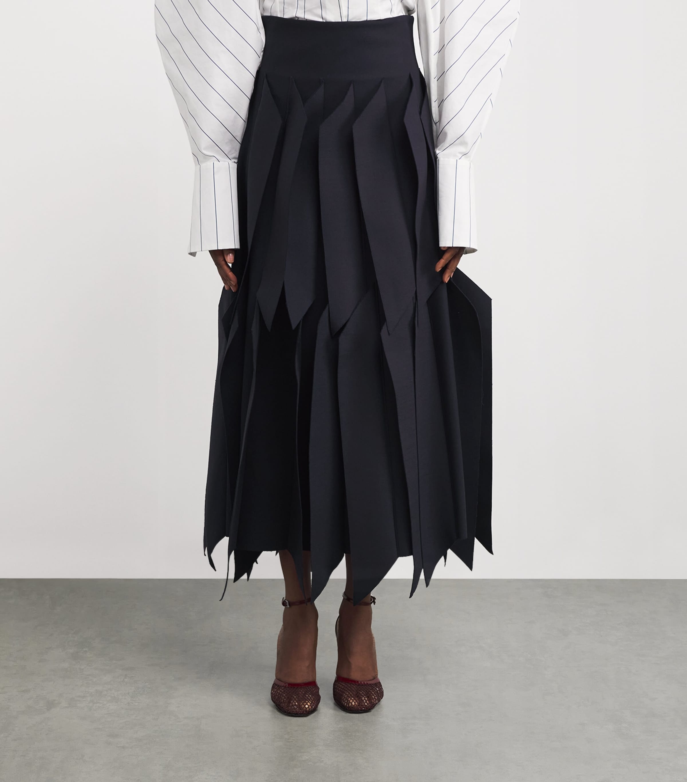 Ruffled Midi Skirt NAVY Image 3