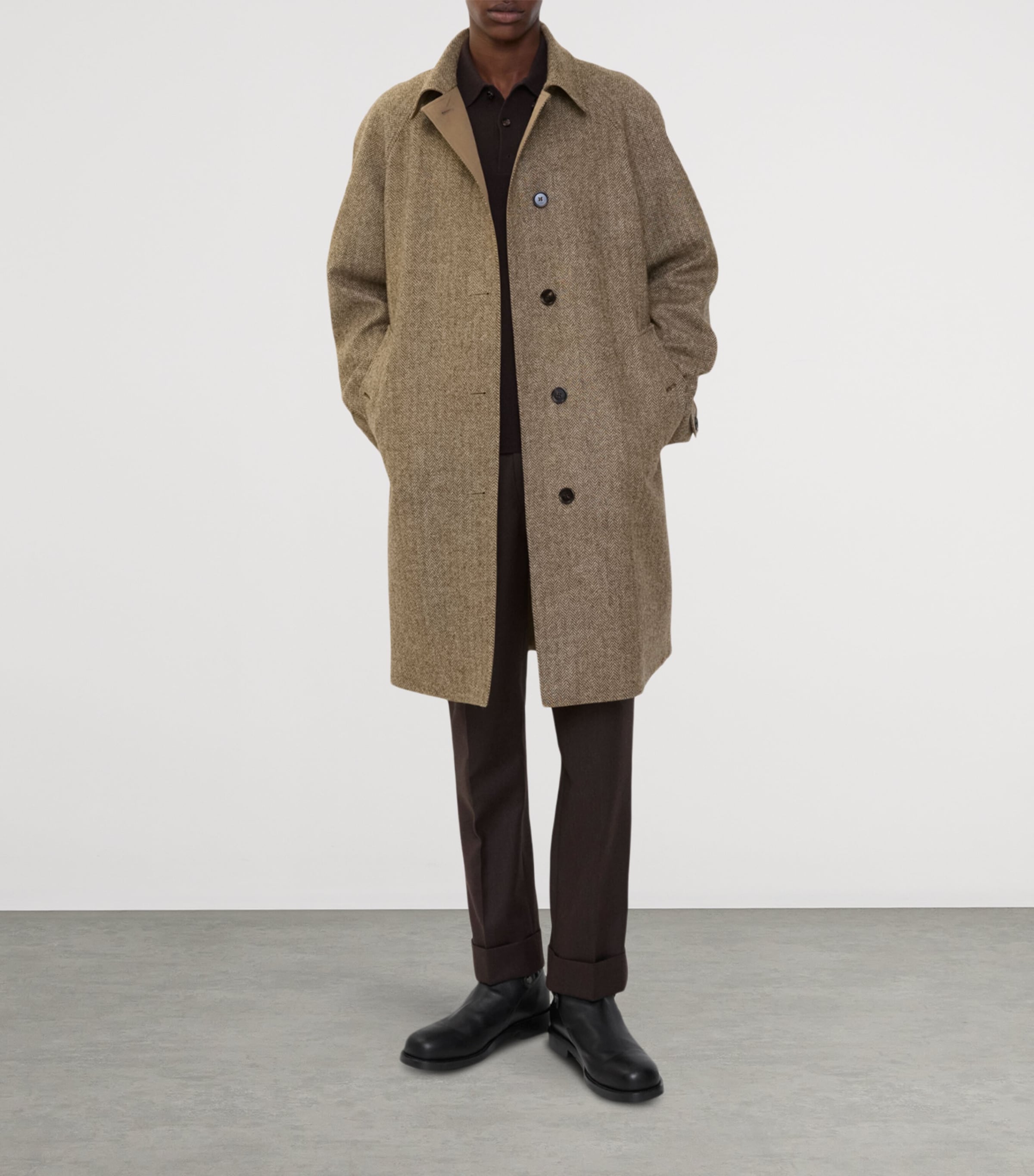 Cotton-Wool Reversible Dual Long Car Coat CLAY BROWN Image 2