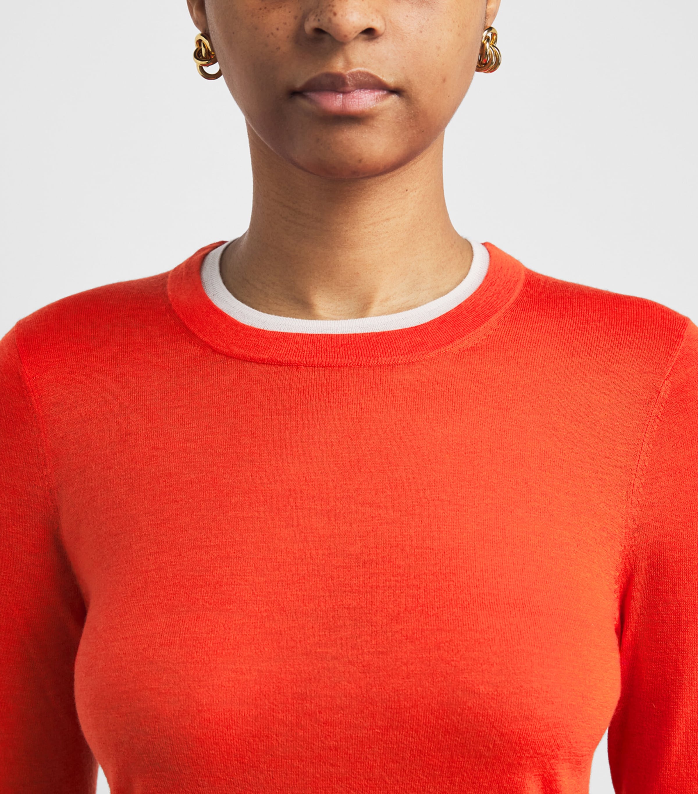 Wool-Cashmere Layered Sweater ORANGE/WHITE Image 6