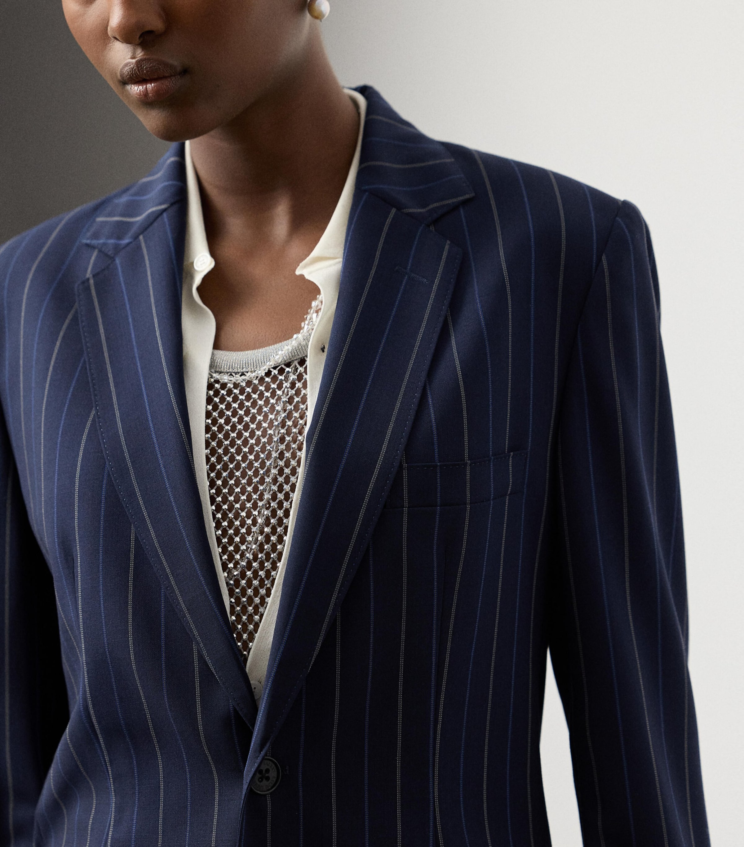 Wool Pinstripe Marcy Blazer NAVY-410 Image 5