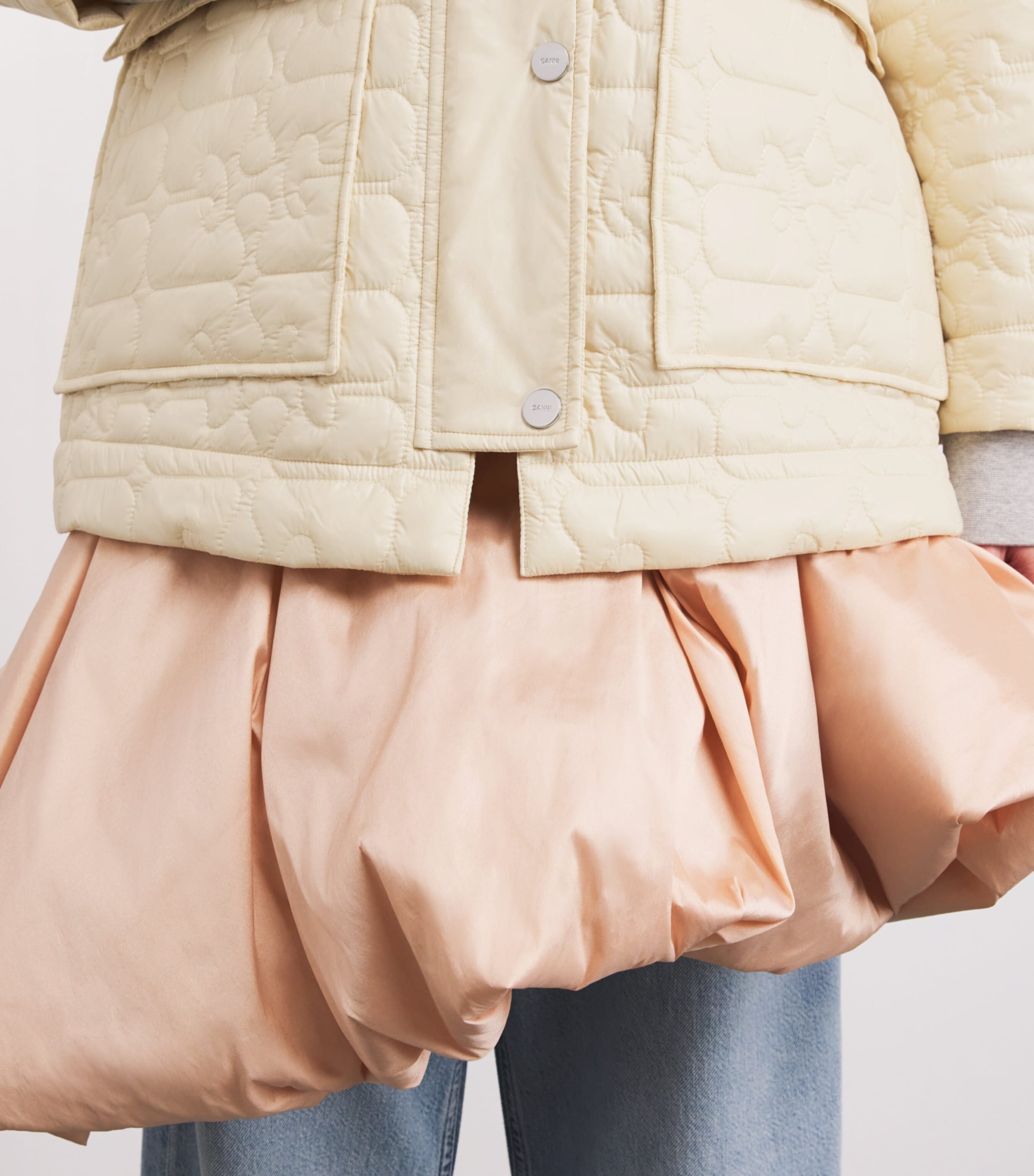 Corduroy-Collar Shiny Quilted Jacket 265 ANGORA Image 6