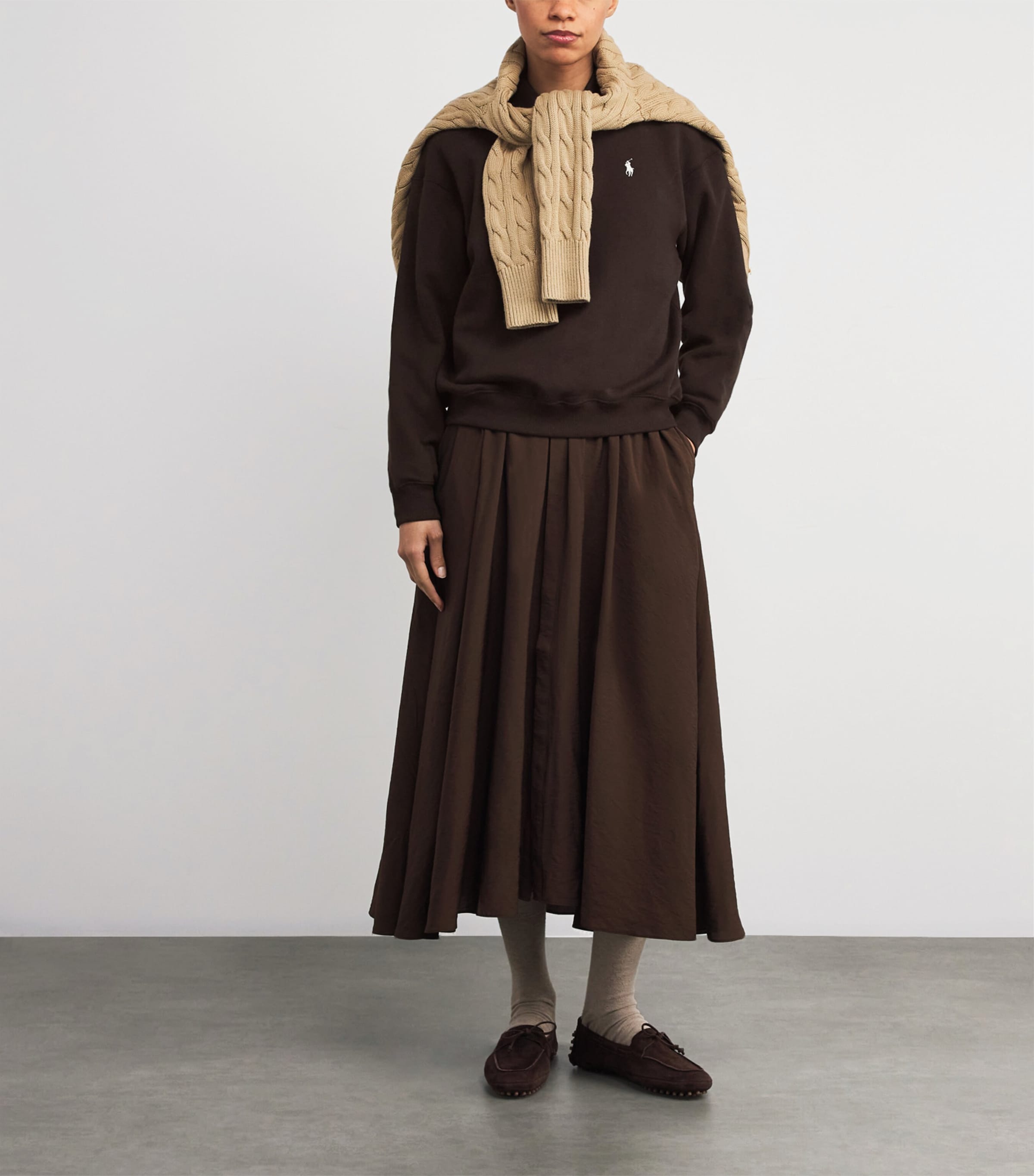 Cotton-Blend Polo Sweater CIRCUIT BROWN Image 2