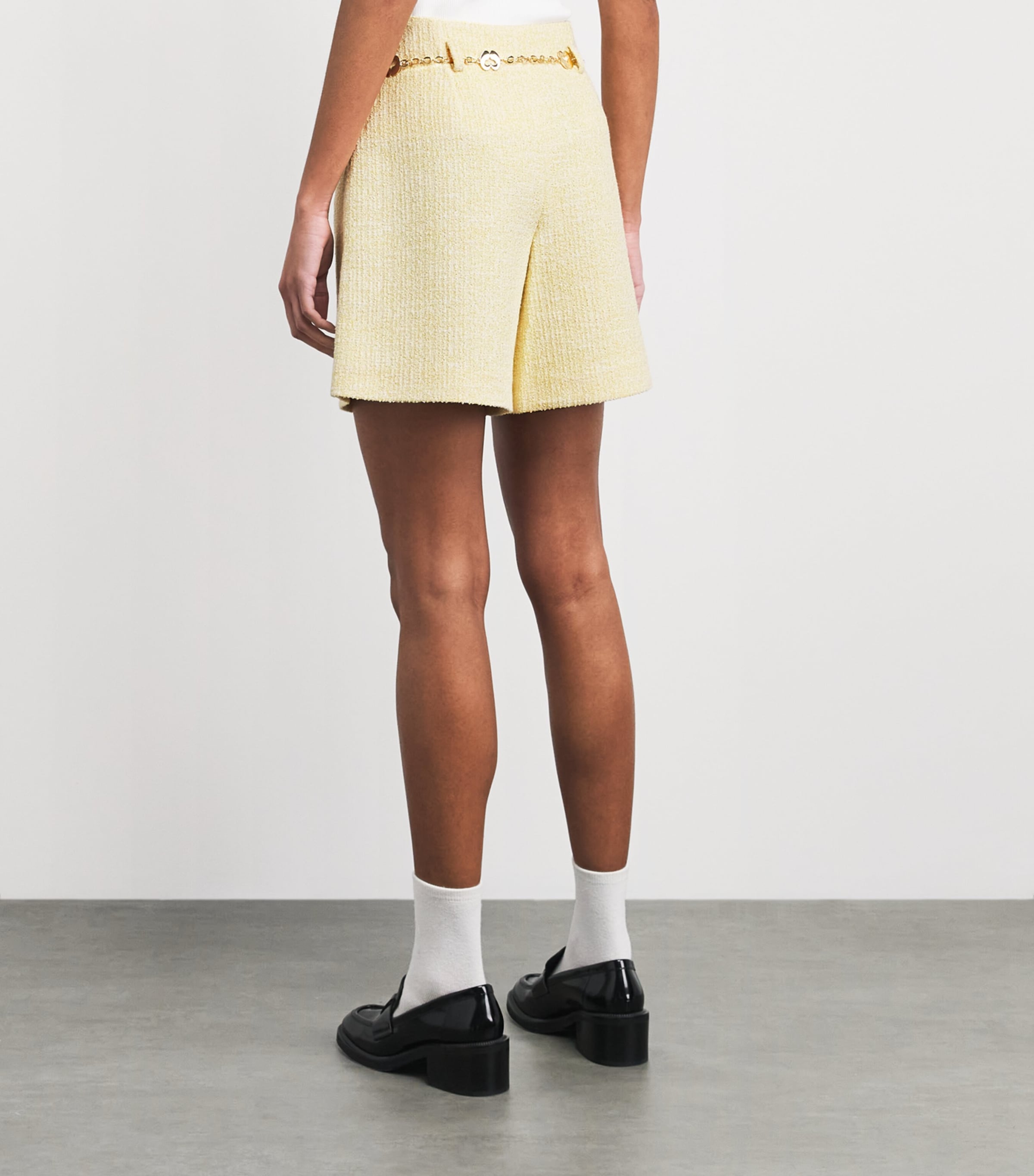 Maje Womens Tweed Belt-Detail Shorts Pale Yellow Image 5