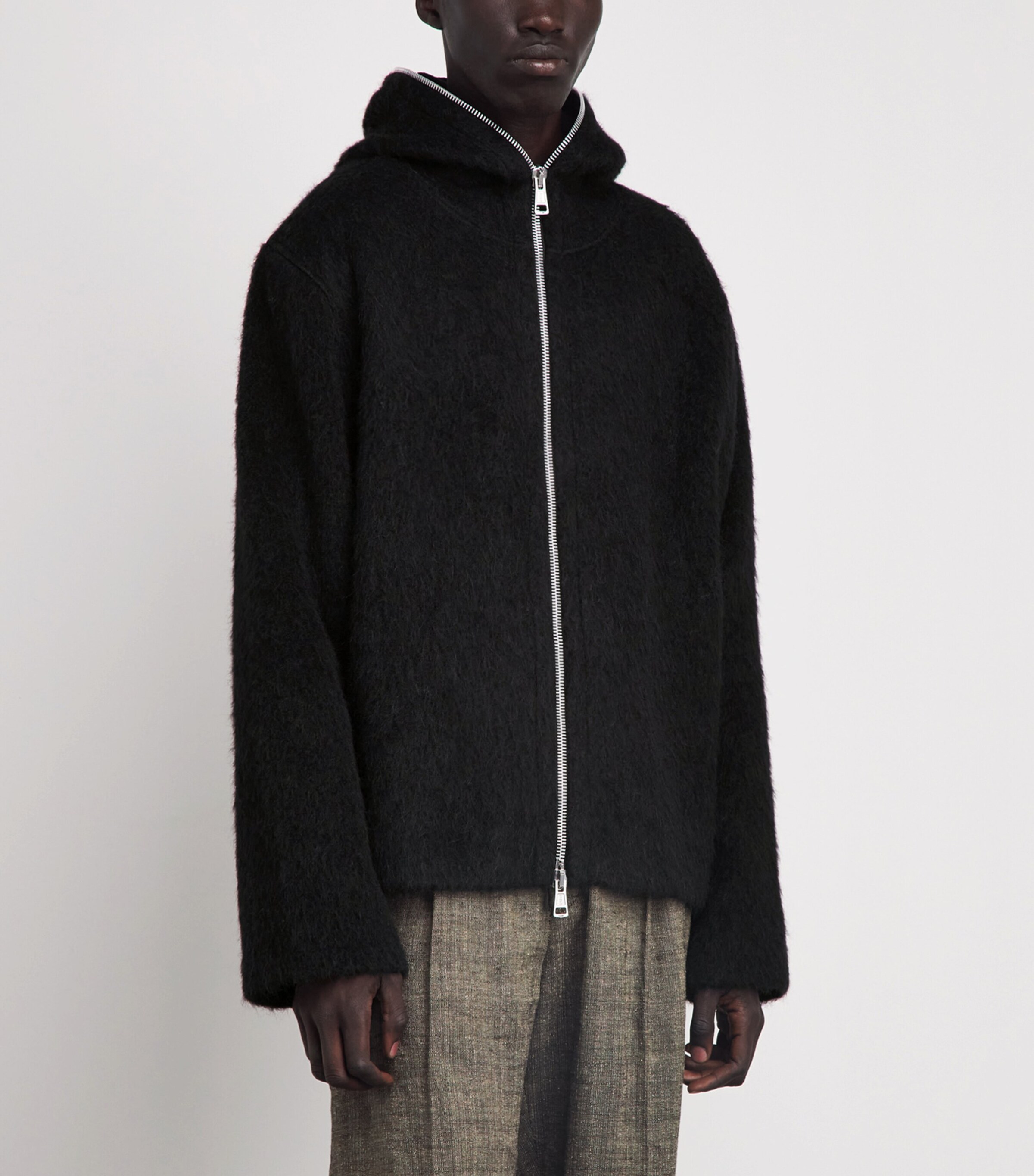 Our Legacy Mens Full-Zip Hoodie Black Hairy Wool Image 4