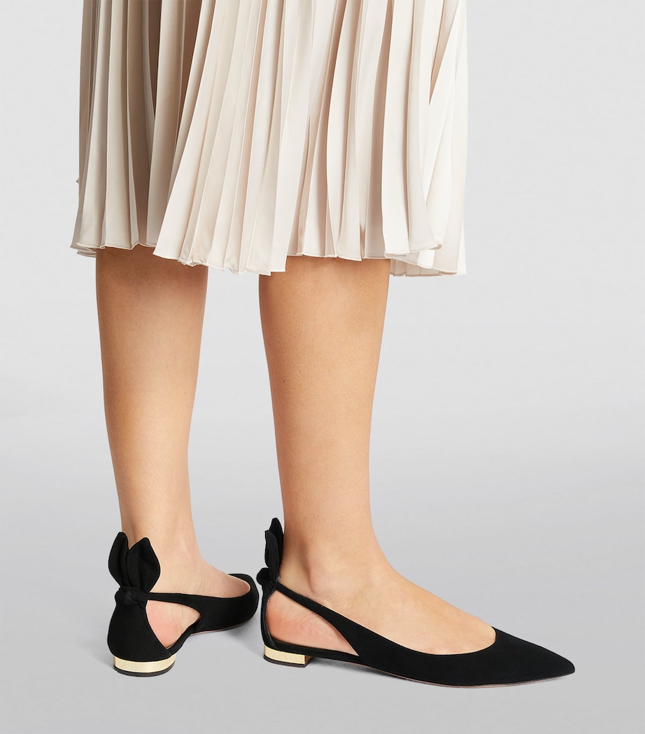 Suede Bow Tie Ballet Flats BLACK Image 2