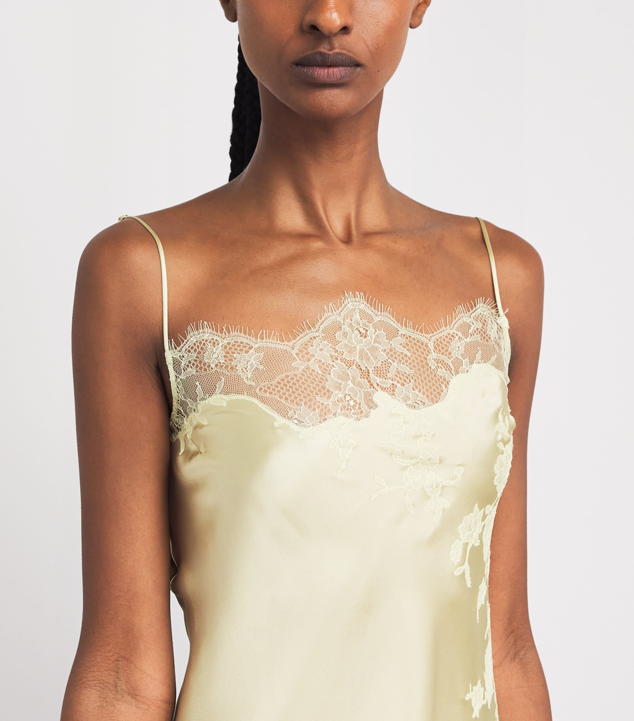 Carine Gilson Womens Silk-Lace Louise Slip Dress Lime / Citron Image 3