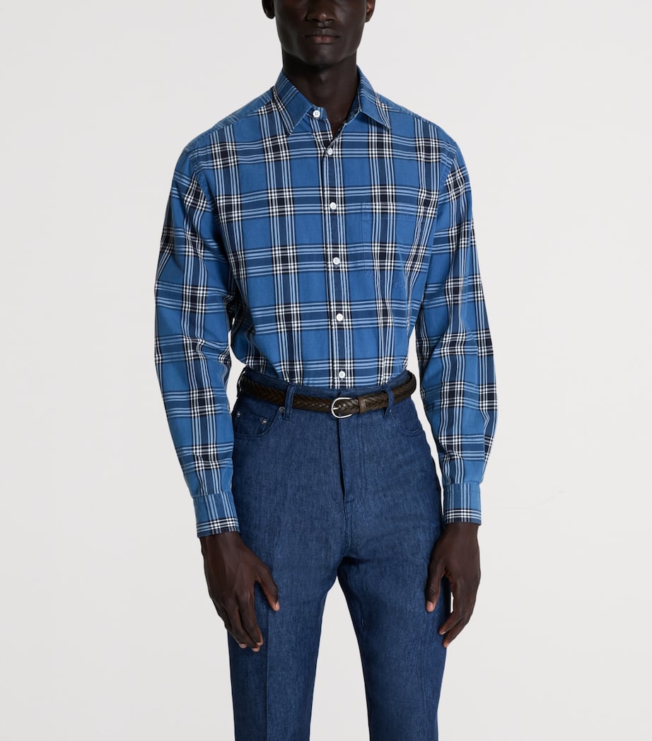 Dunhill Mens Cotton Check Print Shirt Indigo Image 4