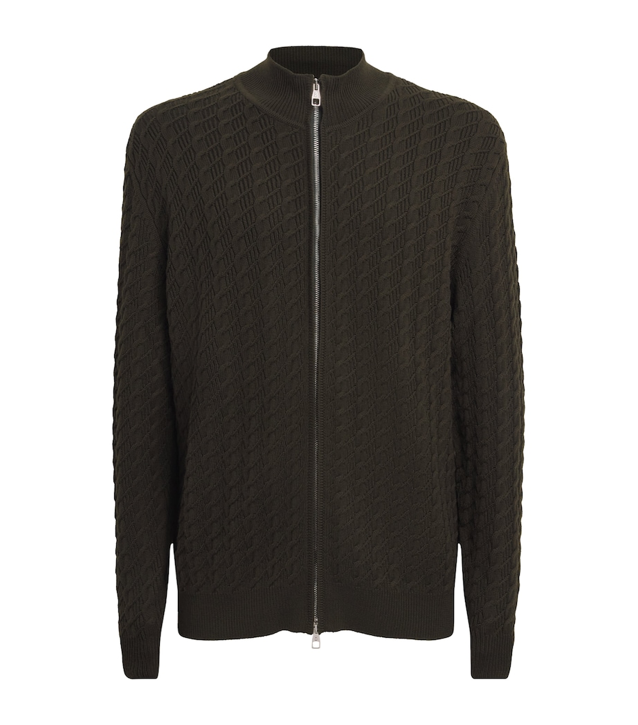 Brett Johnson Mens Virgin Wool Cable-Knit Zip-Up Cardigan Verde Nocturne Image 1