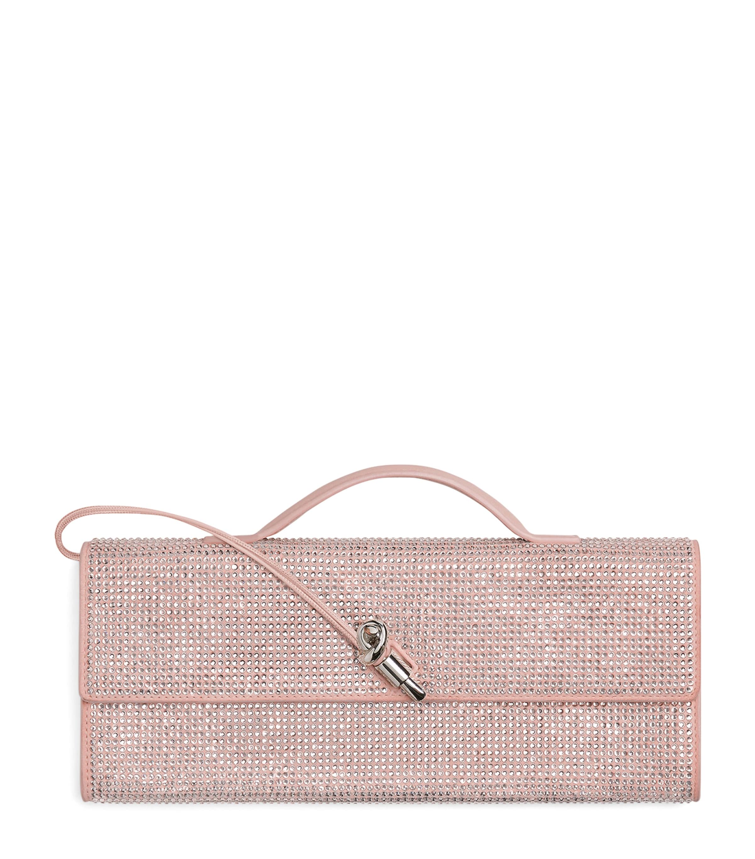 Bottega Veneta Leather Crystal-embellished Andiamo Clutch Bag In Purple