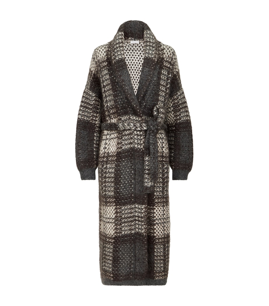 Brunello Cucinelli Womens Tartan Longline Coat Beige+grey Image 1
