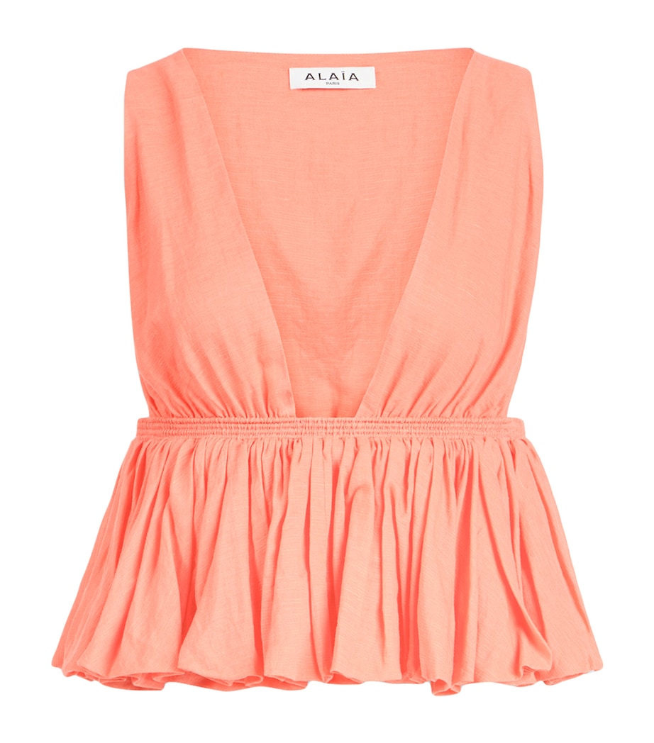 Alaïa Womens Cotton-Linen Peplum Top Coral Image 1