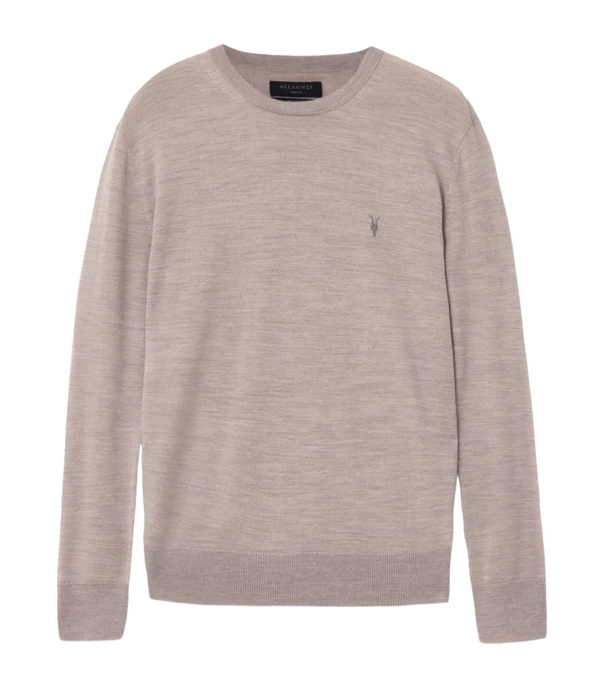 AllSaints Mens Merino Wool Mode Sweater Stone Taupe Image 1
