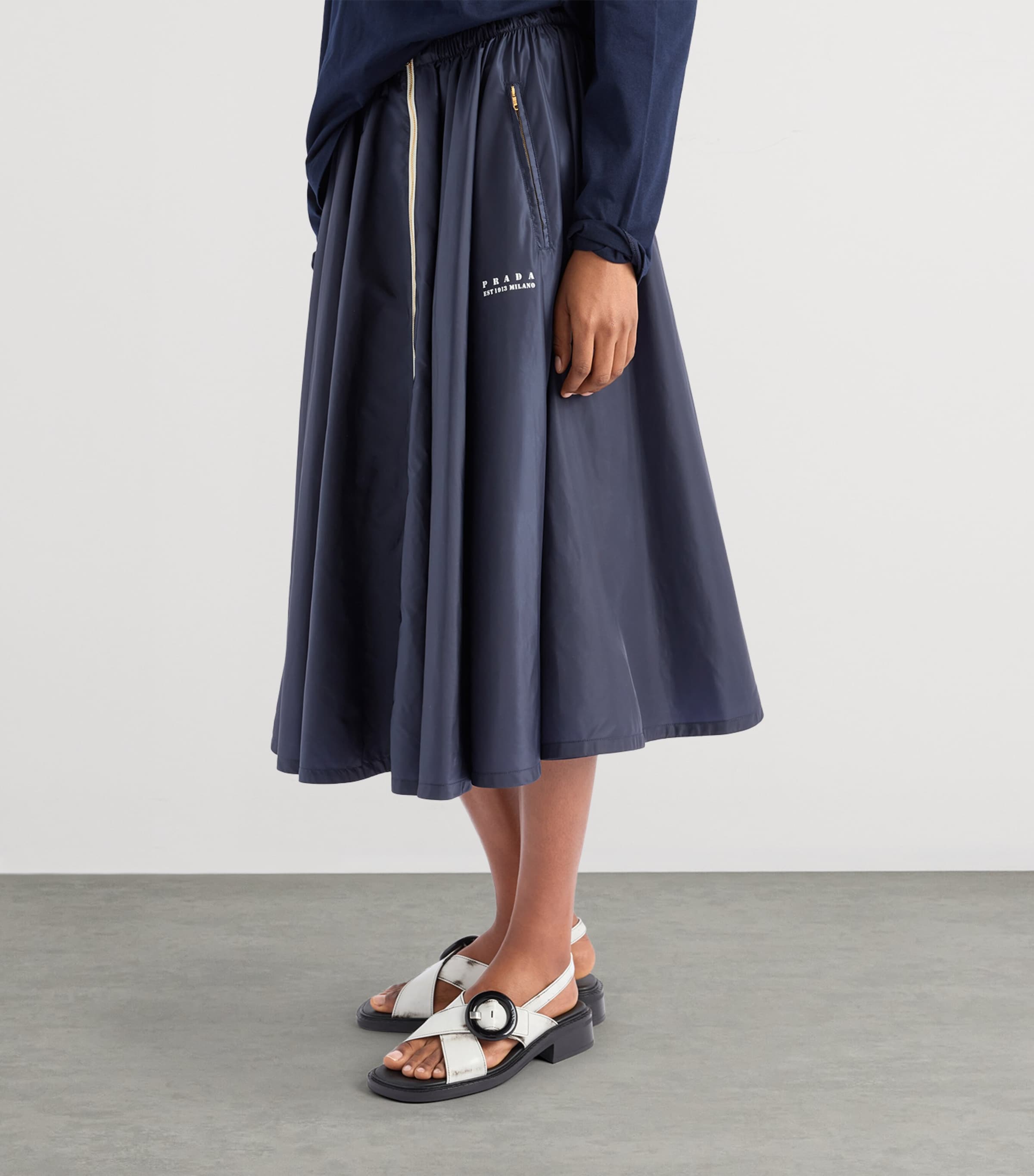 Re-Nylon Pleated Midi Skirt F0AA7 Image 4