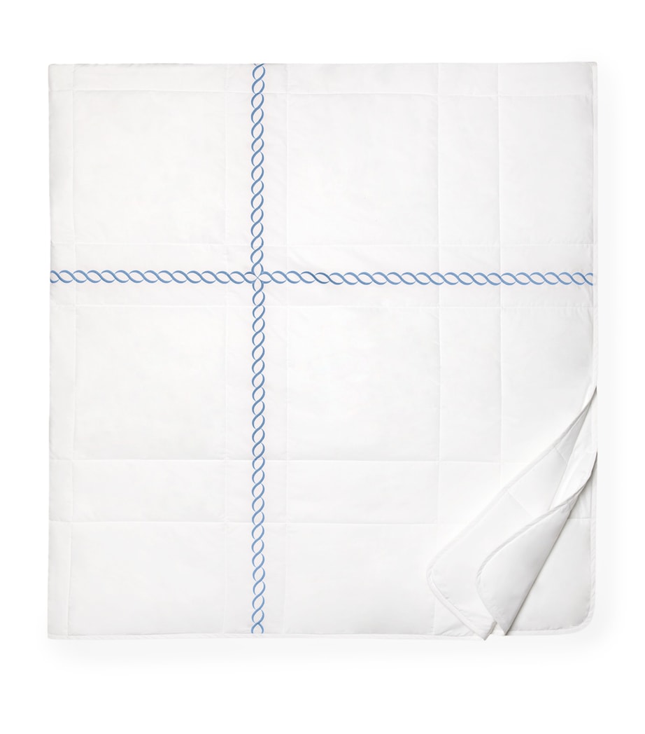 Treccia Super King Bedspread (290cm x 260cm) WHT/MEDIUM BLUE Image 1