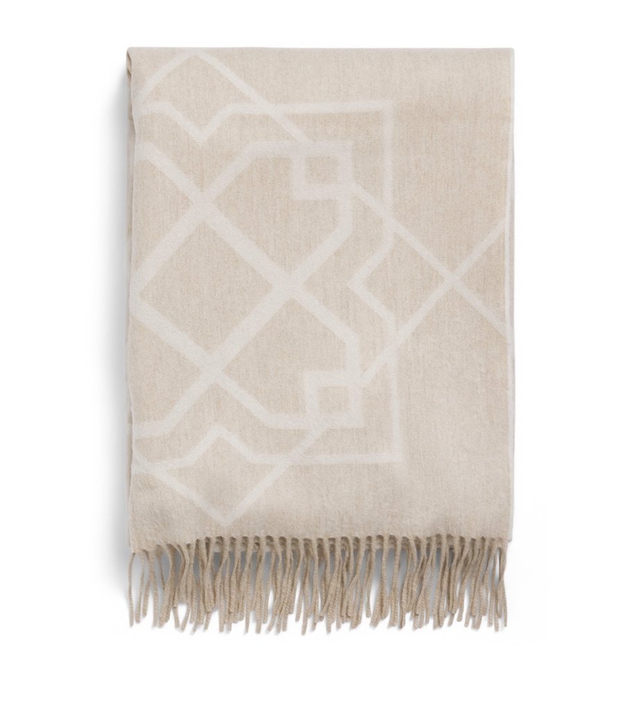 Harrods of London Cashmere-Lambswool Geometric Throw (140cm x 180cm) Niger & Undyed Image 1