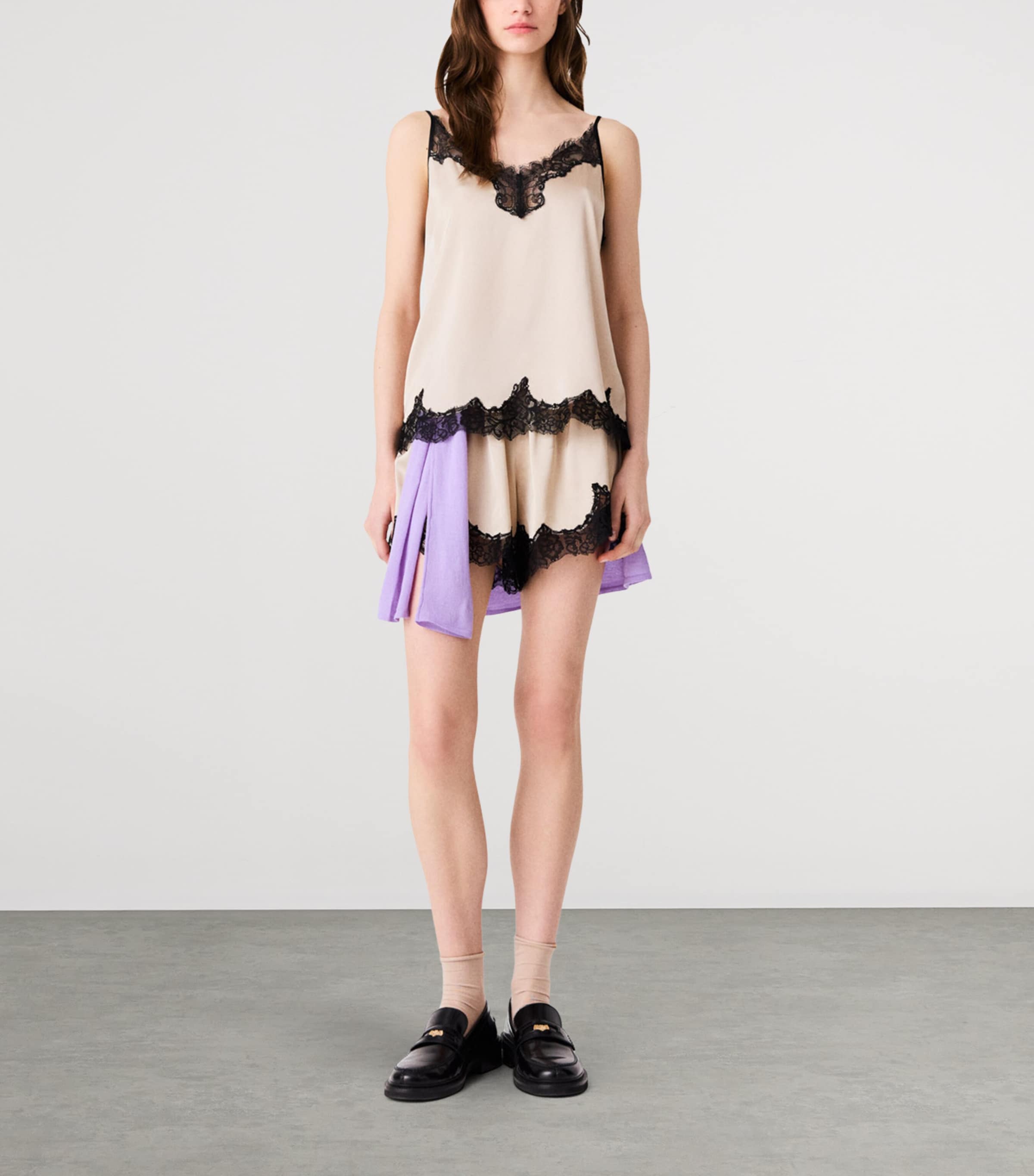 Maje Womens Lace-Trim Cami Top Beige Image 2