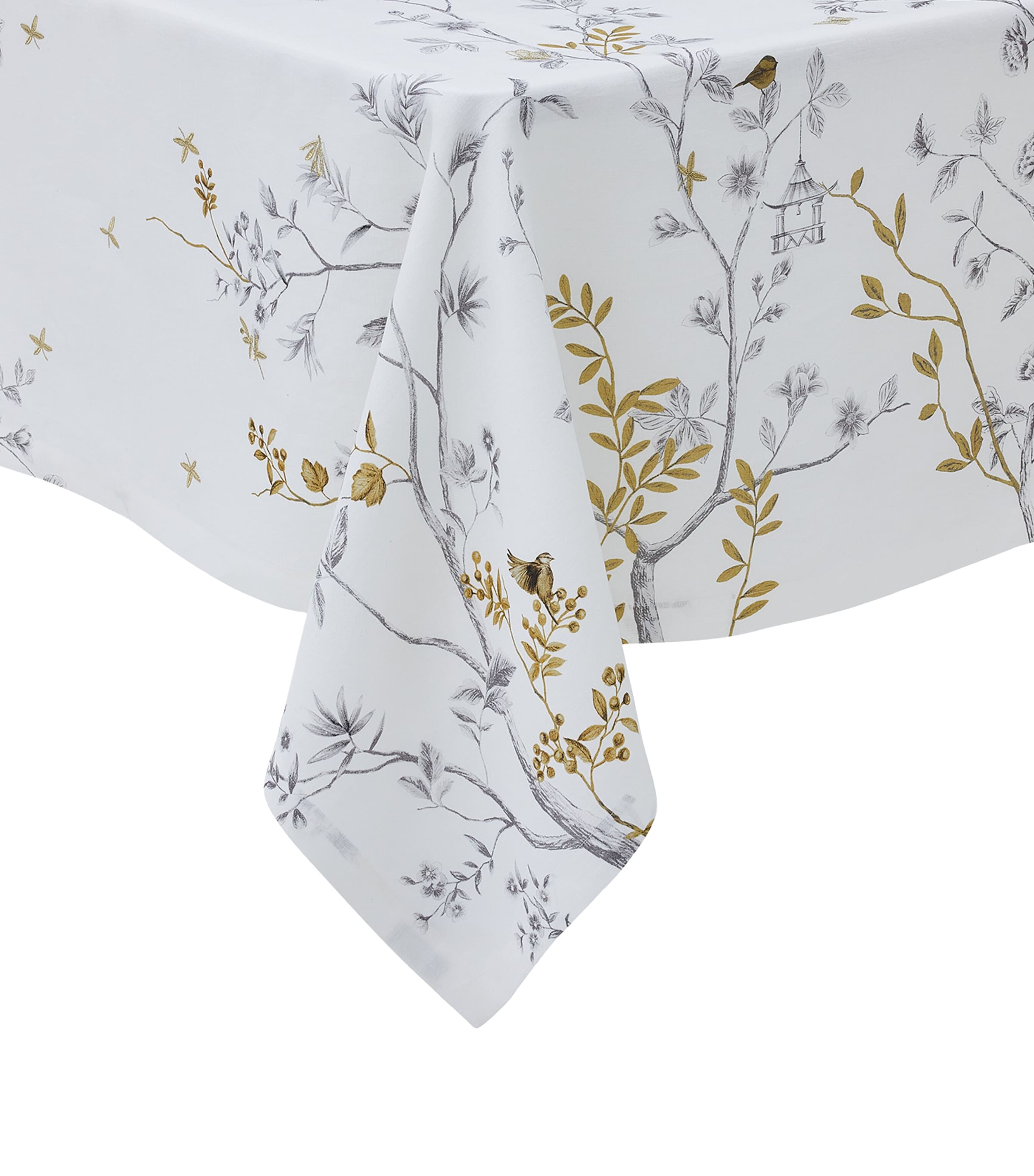 Alexandre Turpault Linen Botanical Tablecloth In White