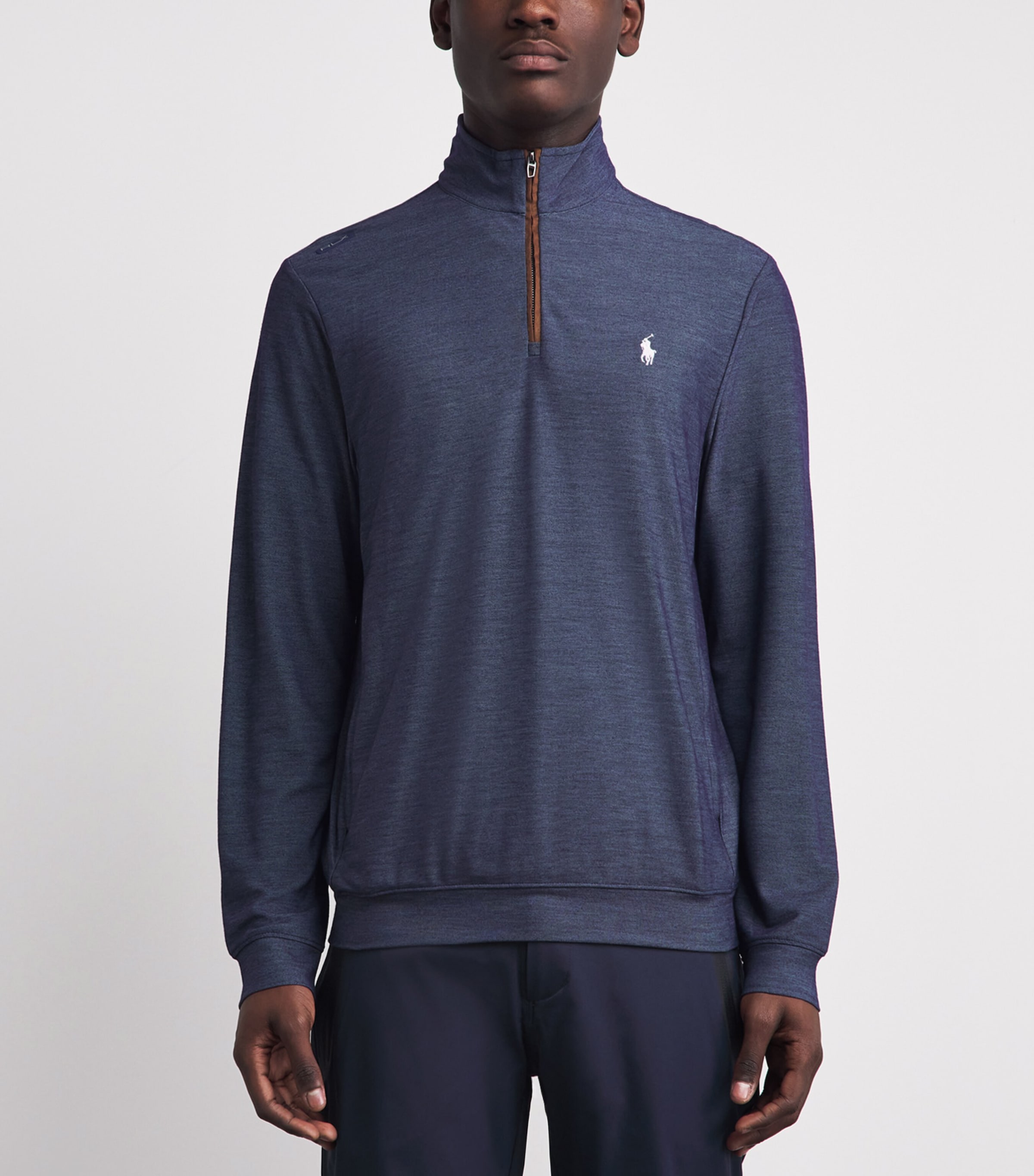 RLX Ralph Lauren Mens Mesh Polo Pony Quarter-Zip Sweatshirt Spring Navy Heather Image 4