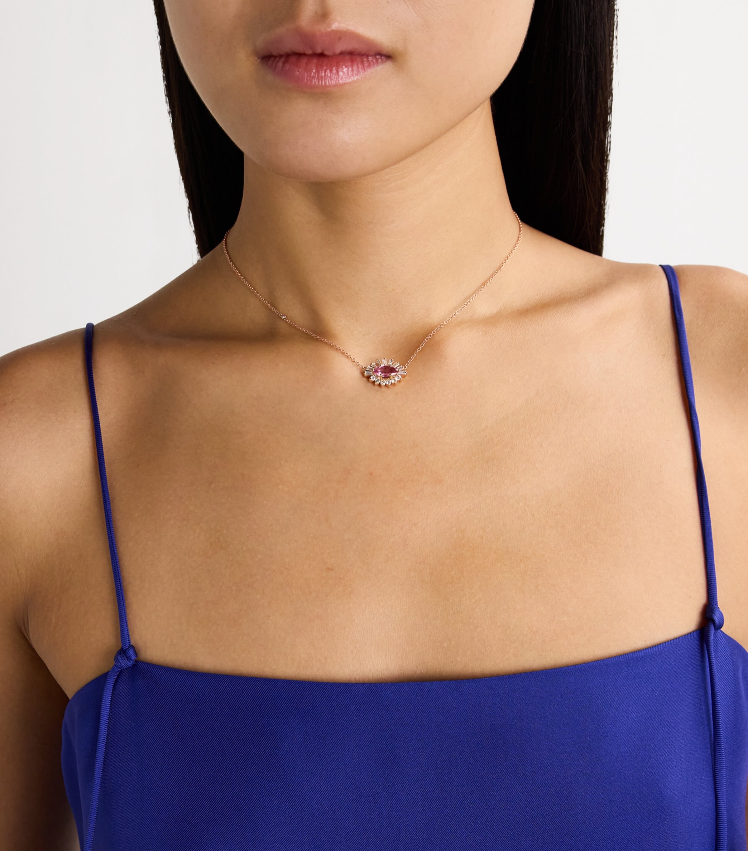 SHAY Rose Gold, Diamond and Pink Sapphire Evil Eye Necklace Rose Gold Image 2