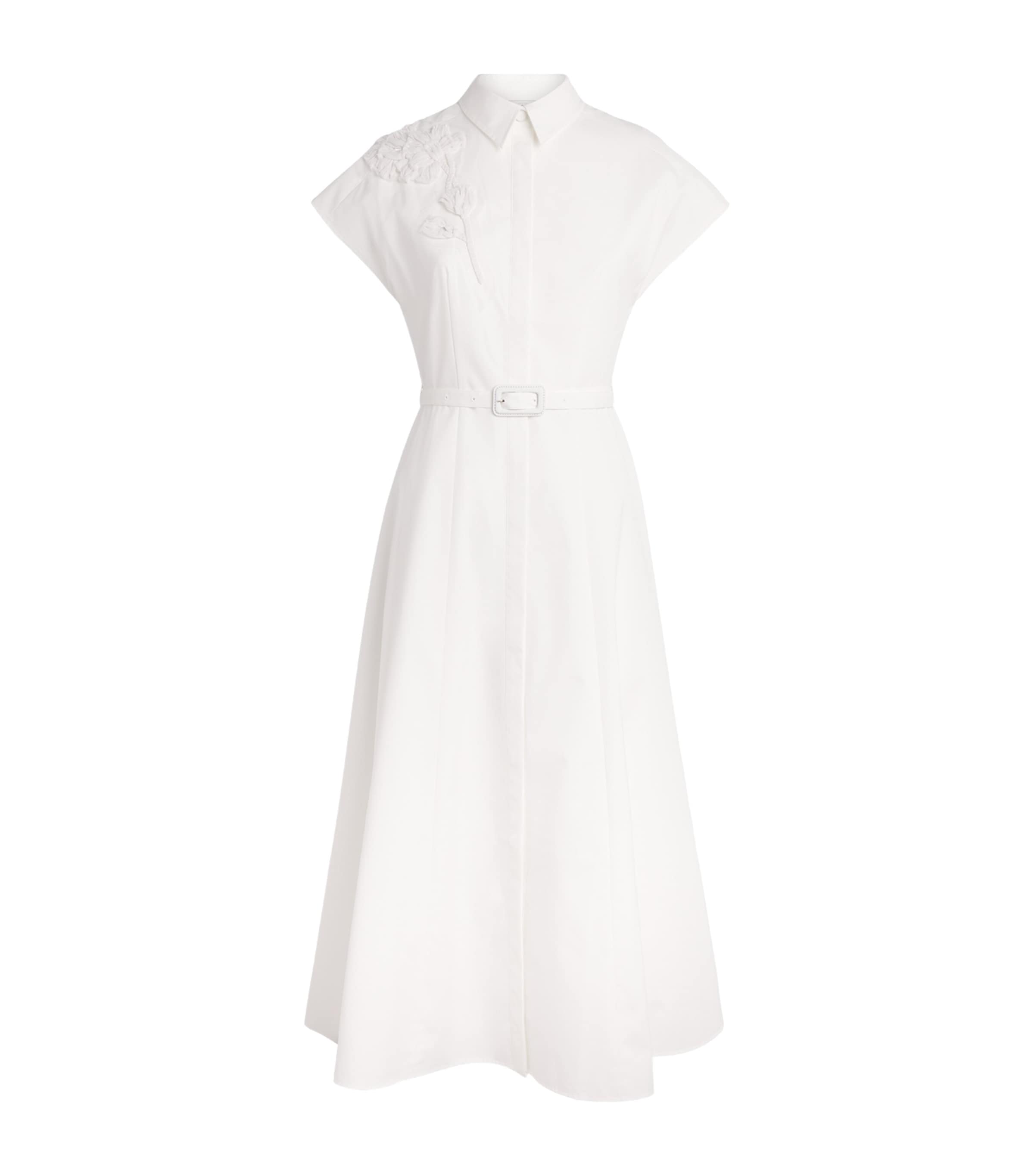 Huishan Zhang Womens Floral Appliqué Maddalena Midi Dress White Image 1
