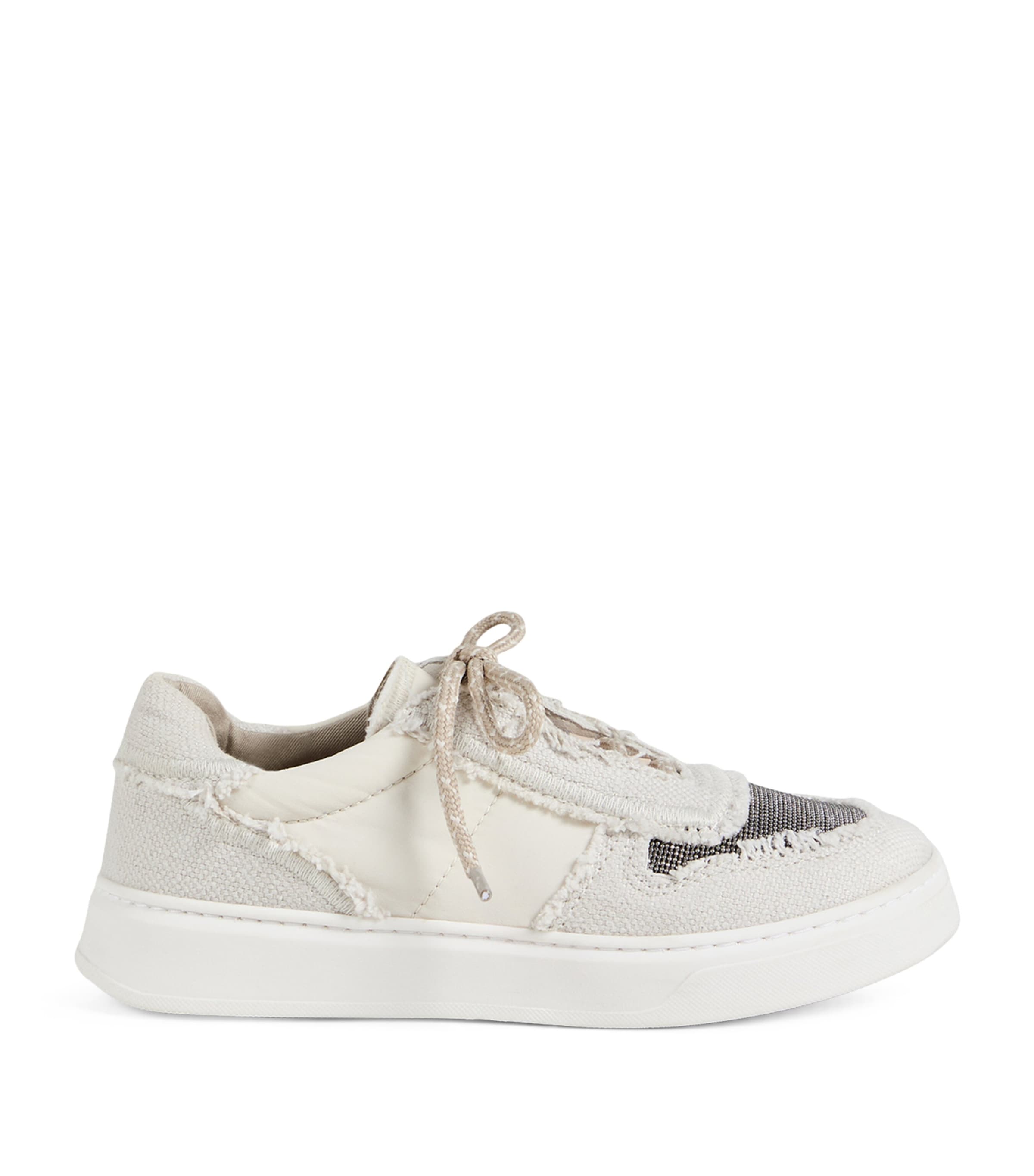 Brunello Cucinelli Kids Linen-Cotton Monili-Detail Sneakers Image 1