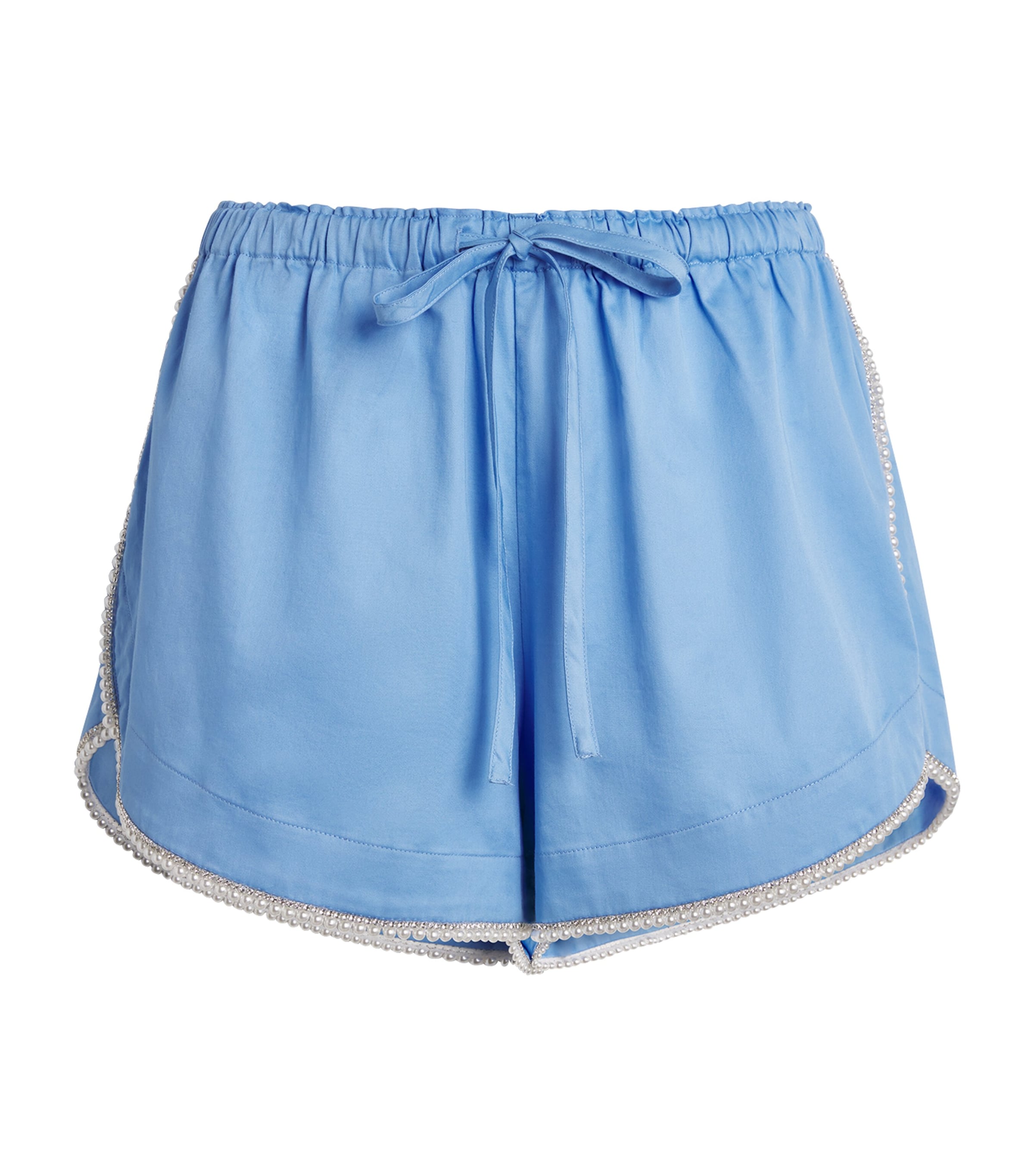 Sandro Paris Womens Faux Pearl-Trim Shorts Blue Image 1