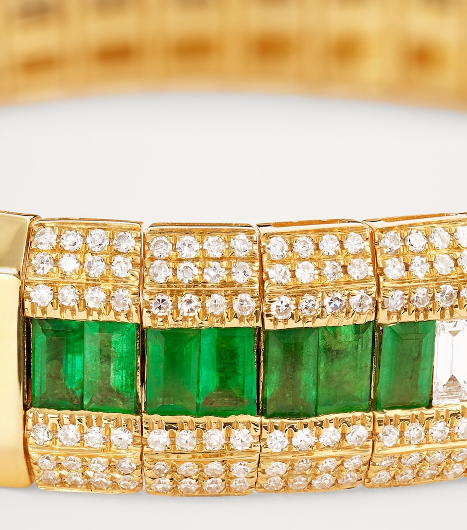 Yellow Gold, Diamond and Emerald Stretch Bracelet YELLOW GOLD Image 6