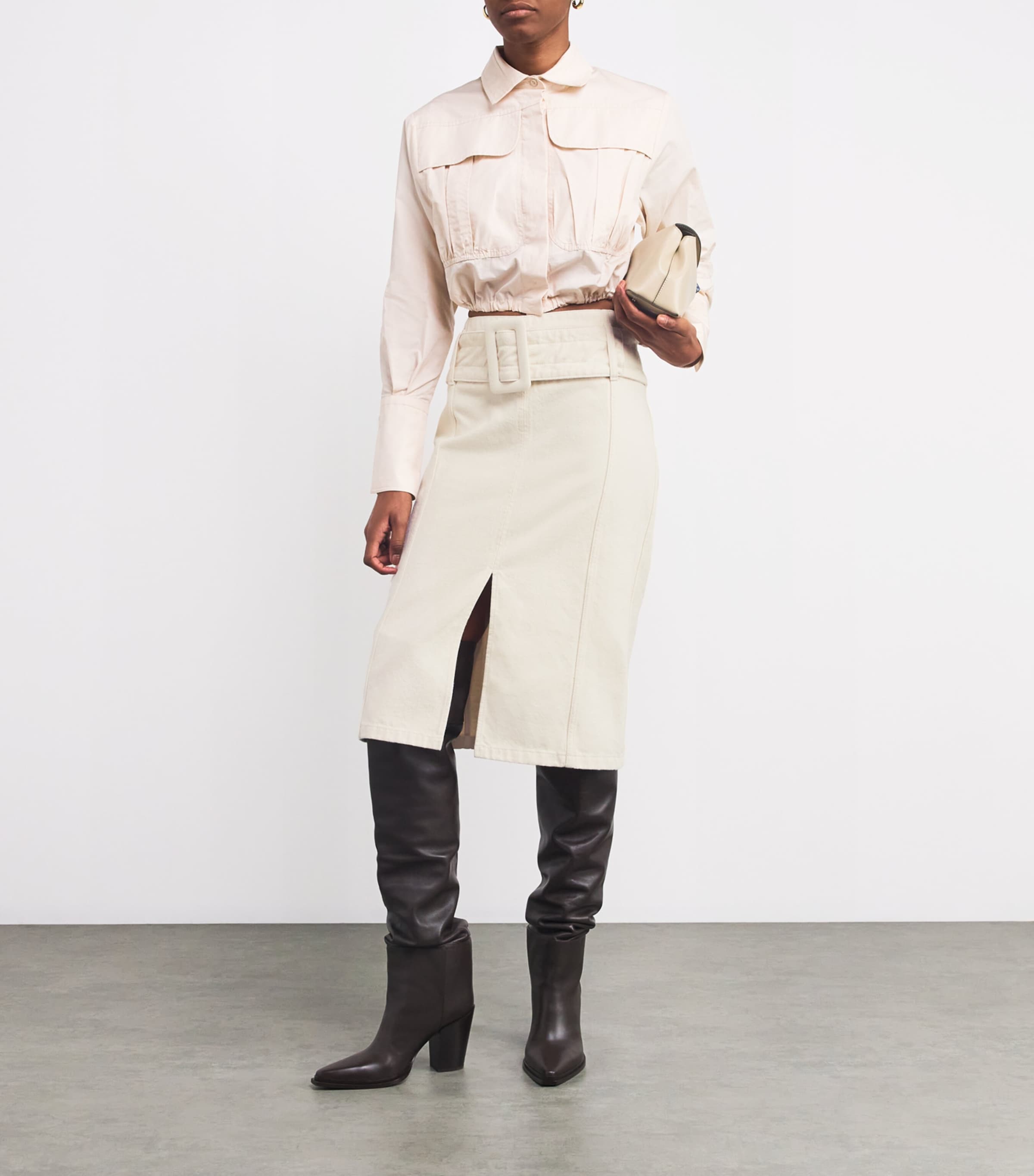 Patou Womens Denim Belted Midi Skirt Natural Image 2
