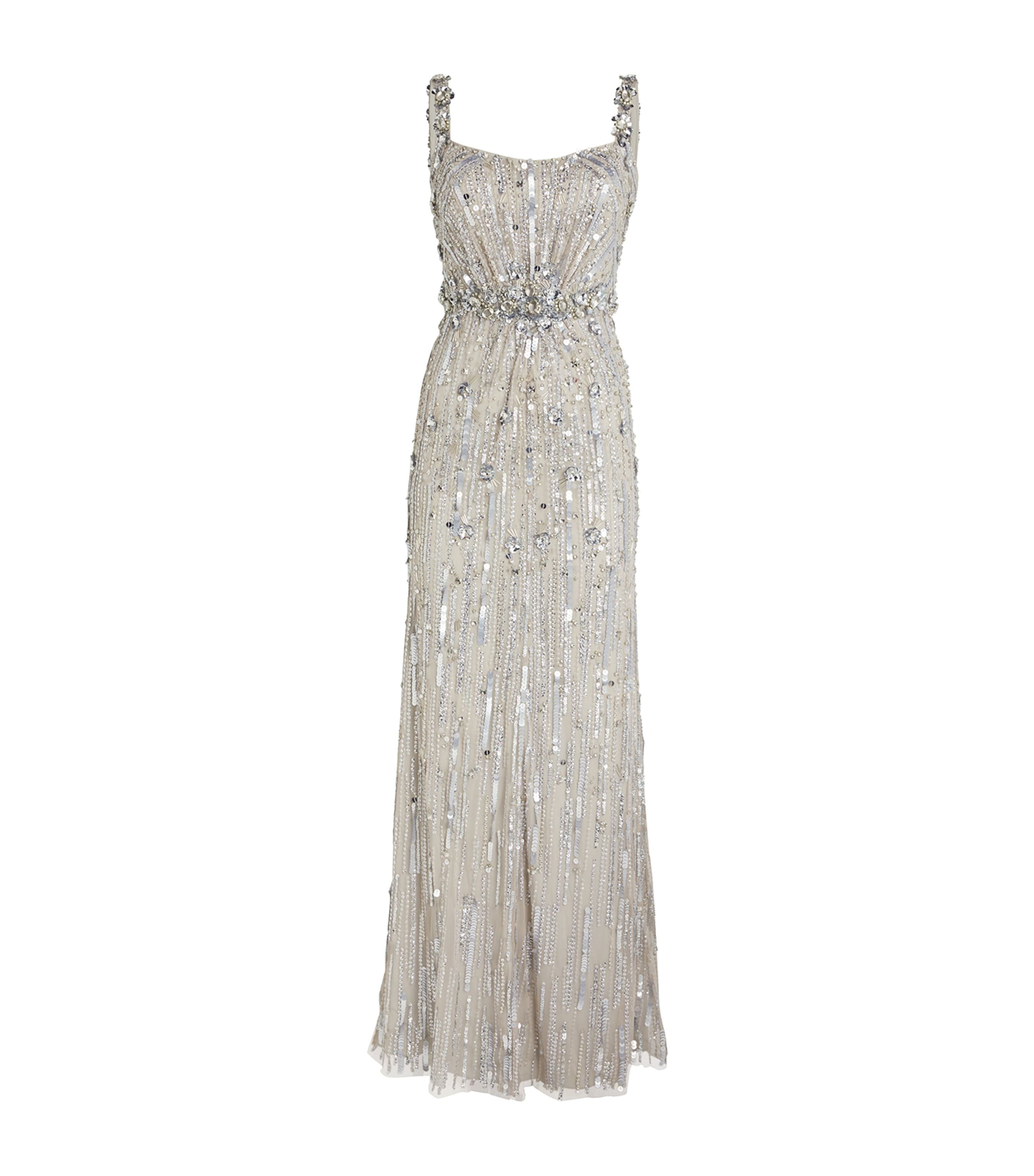 Jenny Packham Sequin-embellished Gown In Silver