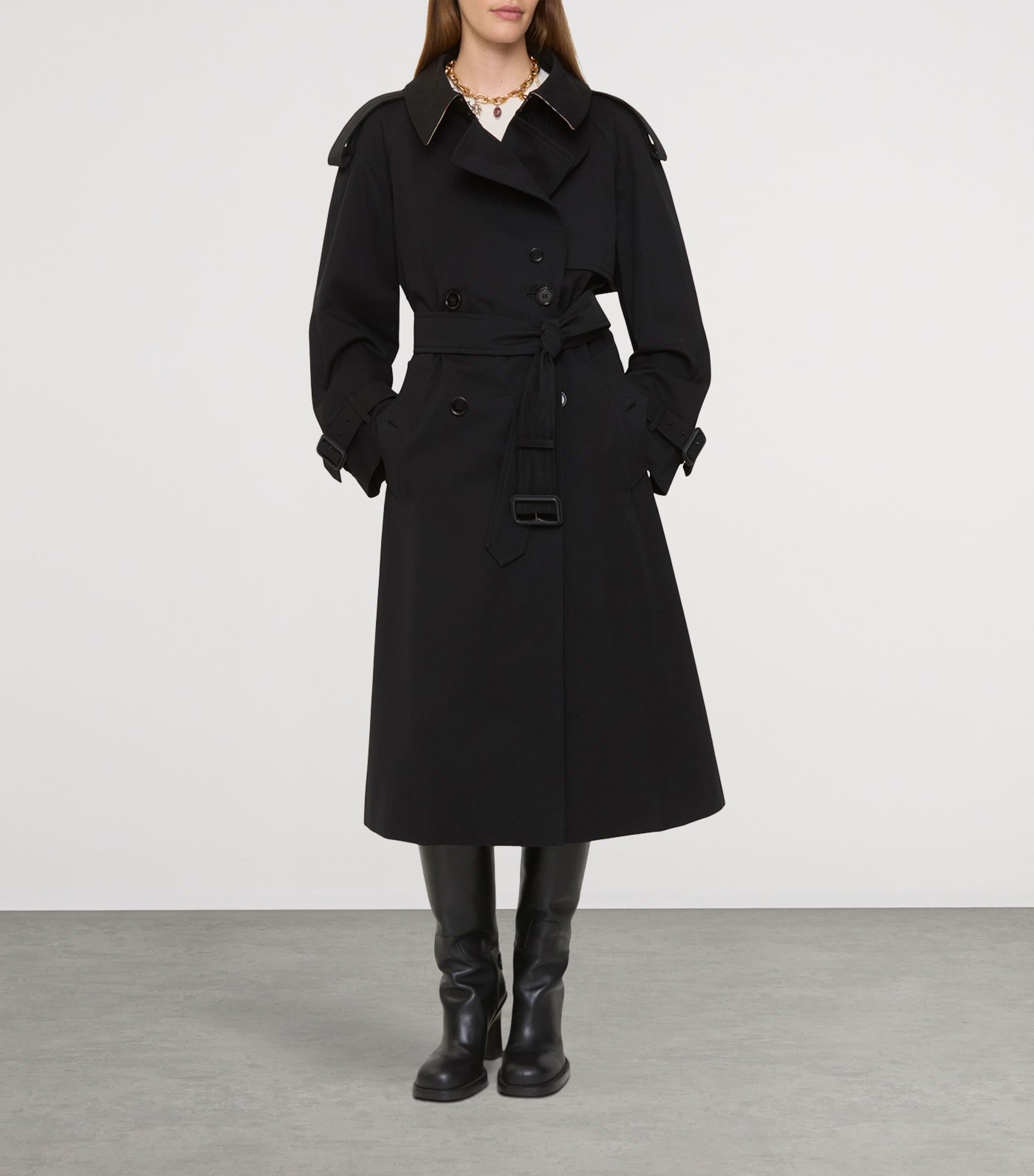 Burberry Womens Long Gabardine Fitzrovia Trench Coat Black Image 5