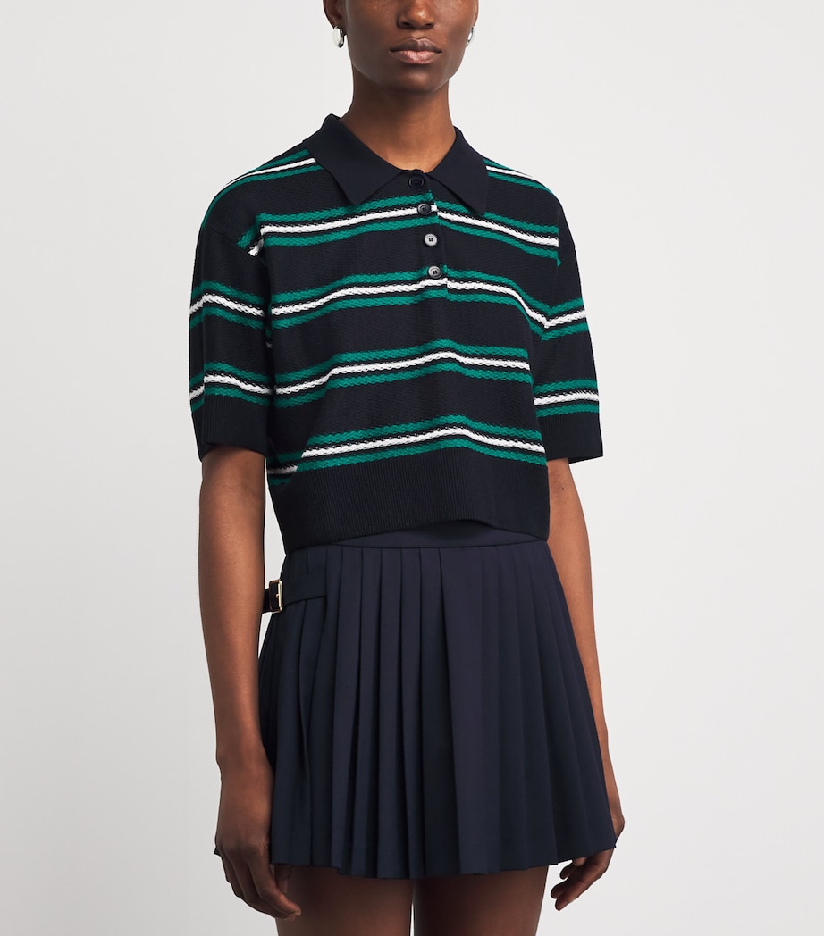 Striped Cropped Polo Sweater NAVY BLUE Image 3