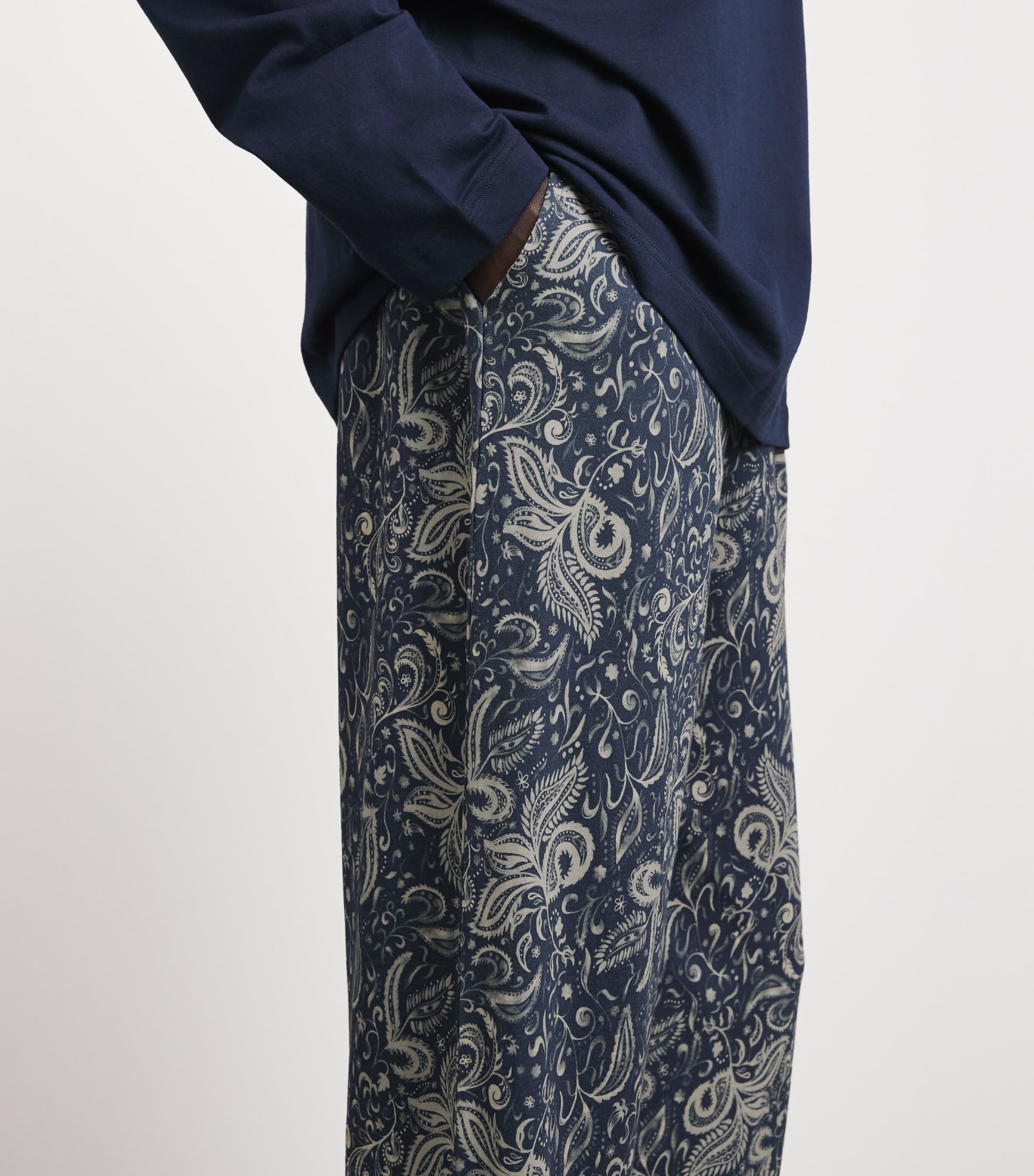 Hanro Mens Cotton Night & Day Lounge Trousers Midnight D Image 3